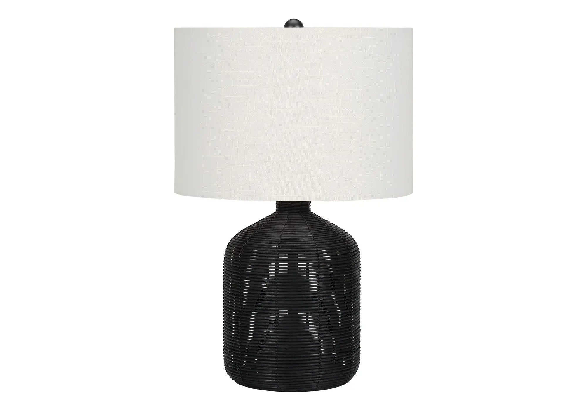 23" Black Rattan Round Table Lamp With Ivory Drum Shade Homeroots Lighting