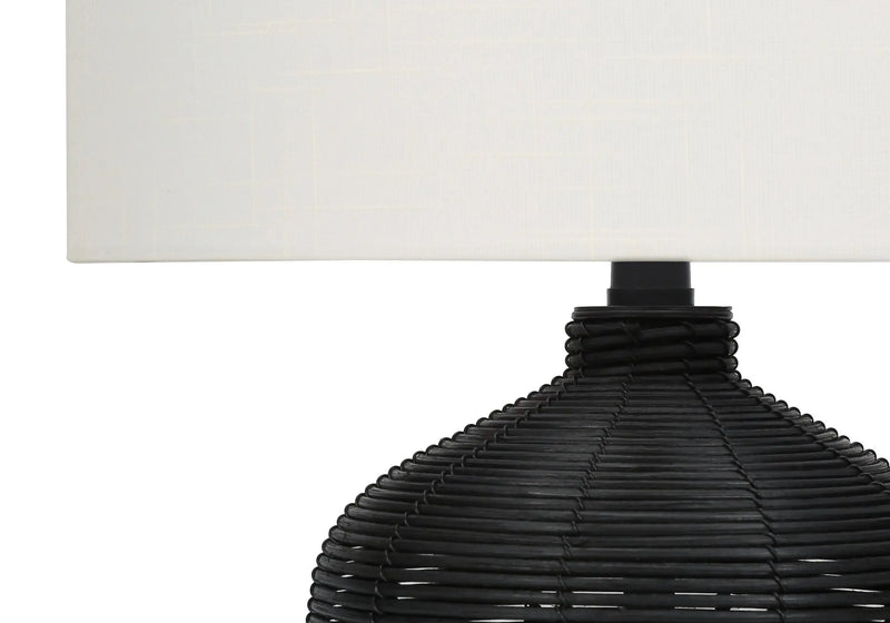 23" Black Rattan Round Table Lamp With Ivory Drum Shade Homeroots Lighting