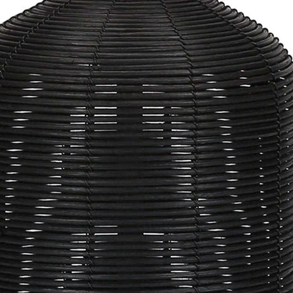 23" Black Rattan Round Table Lamp With Ivory Drum Shade Homeroots Lighting