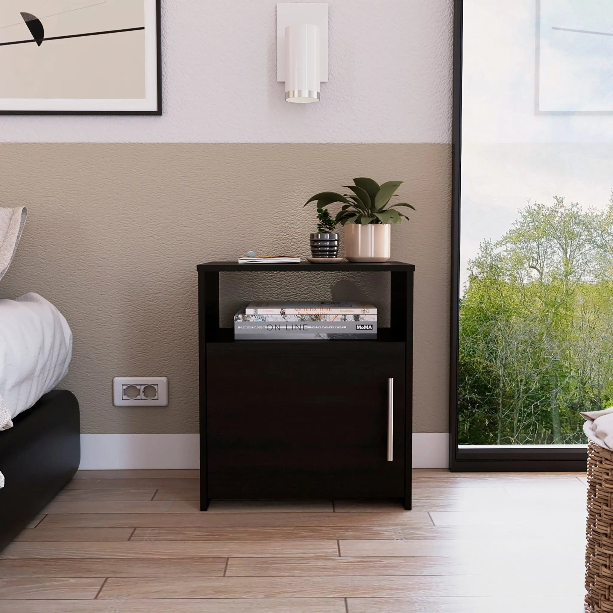 23" Black Wood Nightstand Homeroots Bed & Bath