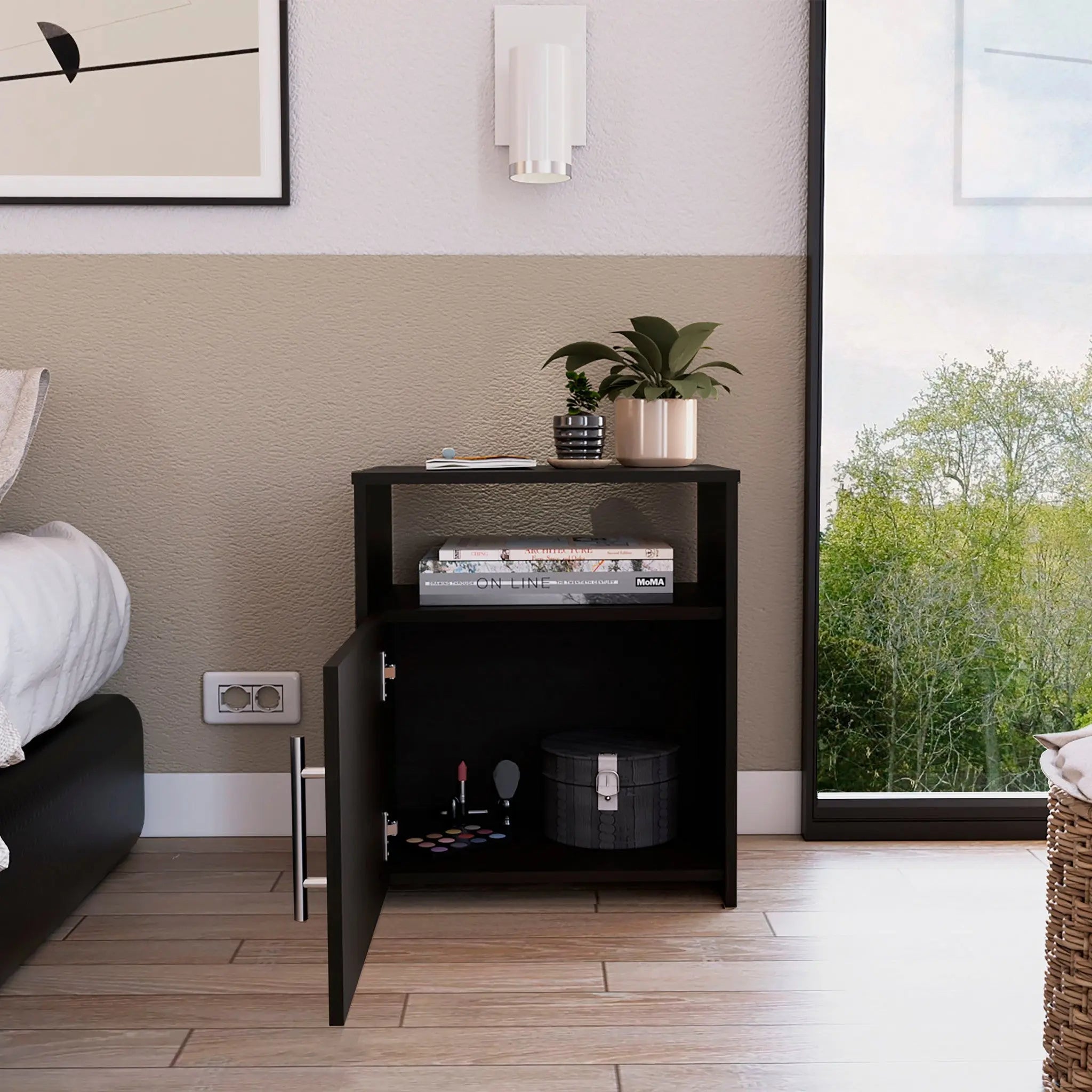 23" Black Wood Nightstand Homeroots Bed & Bath