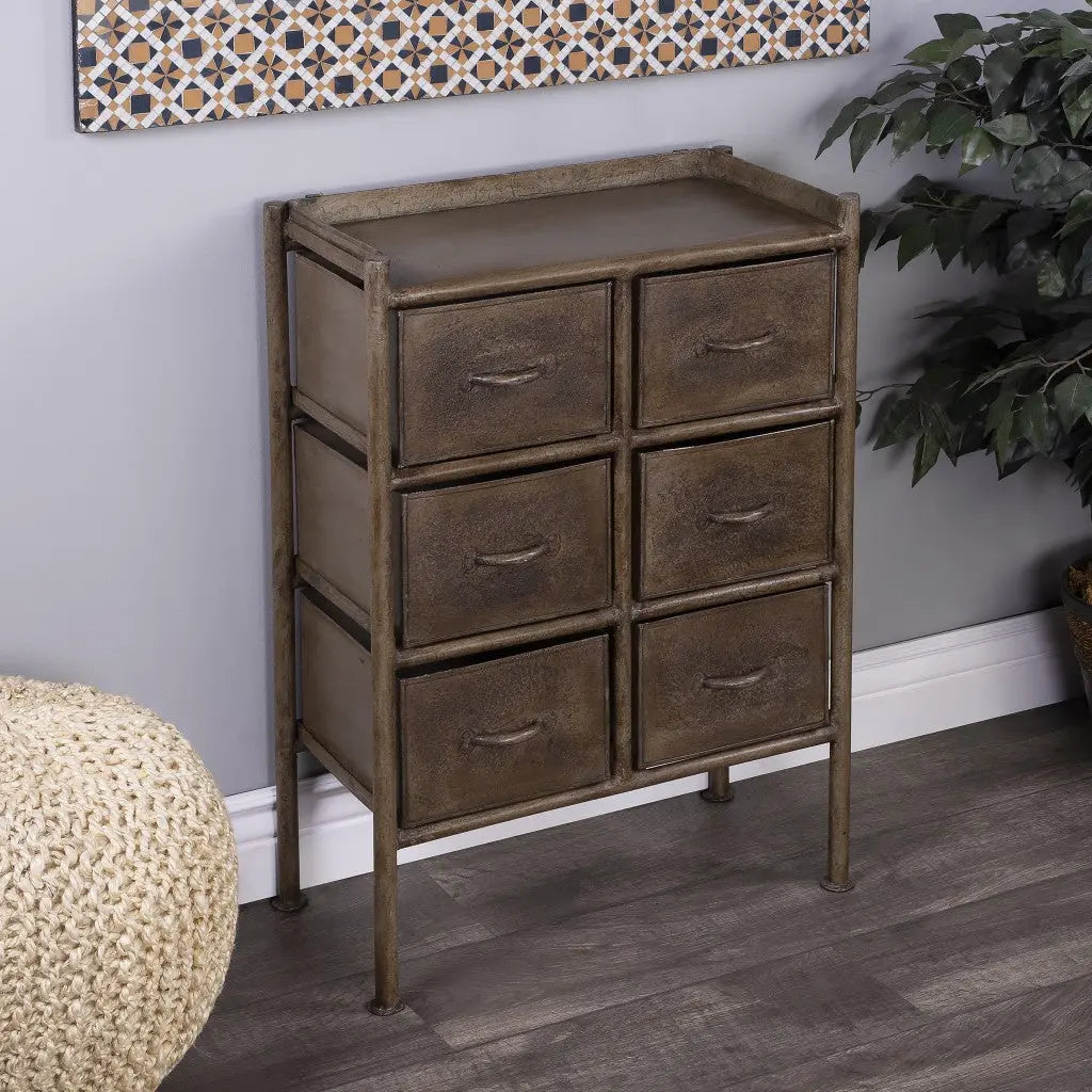 23" Bronze Metal Six Drawer Chest Homeroots Bed & Bath