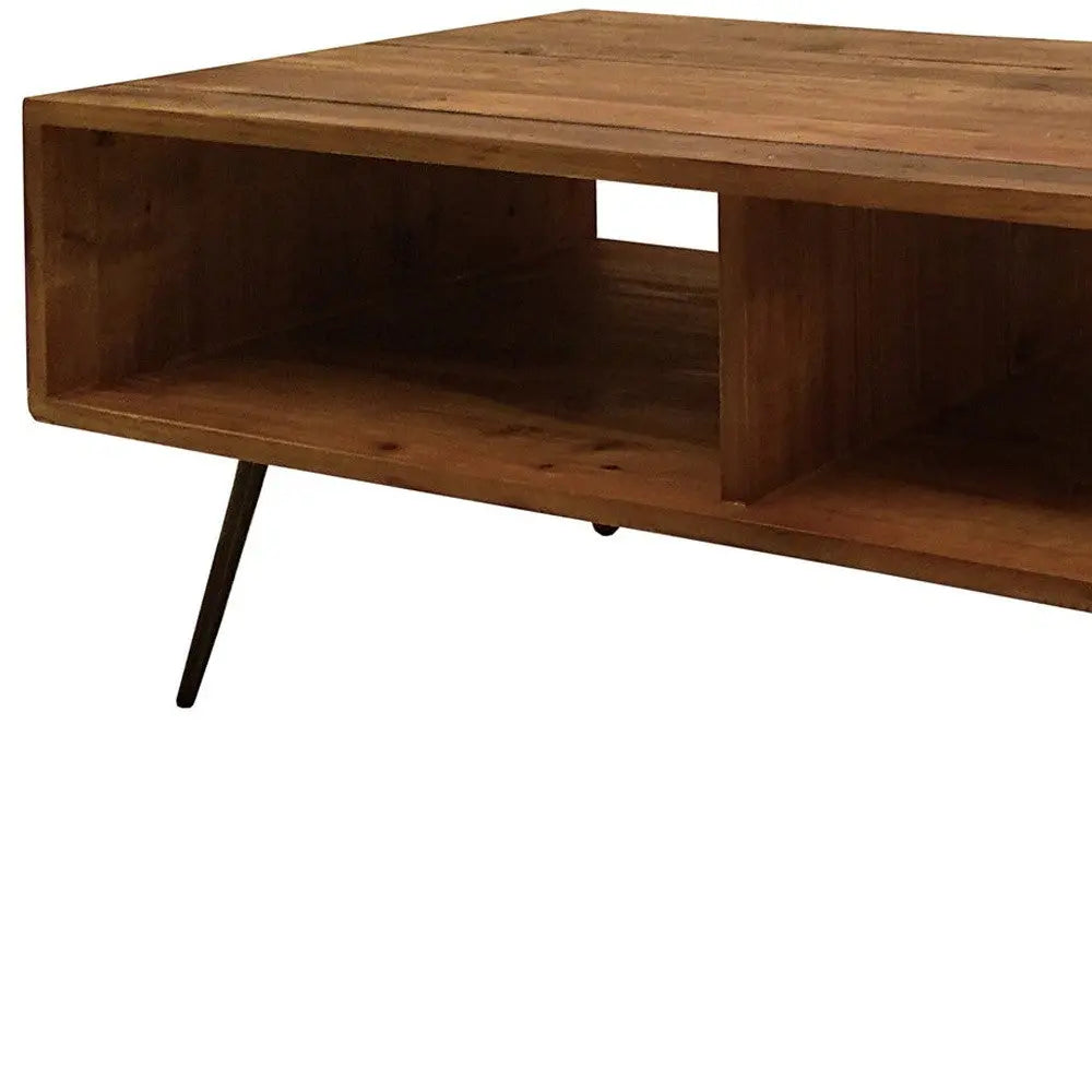 23" Brown And Black Wood And Metal Coffee Table With Shelf Homeroots Living Room
