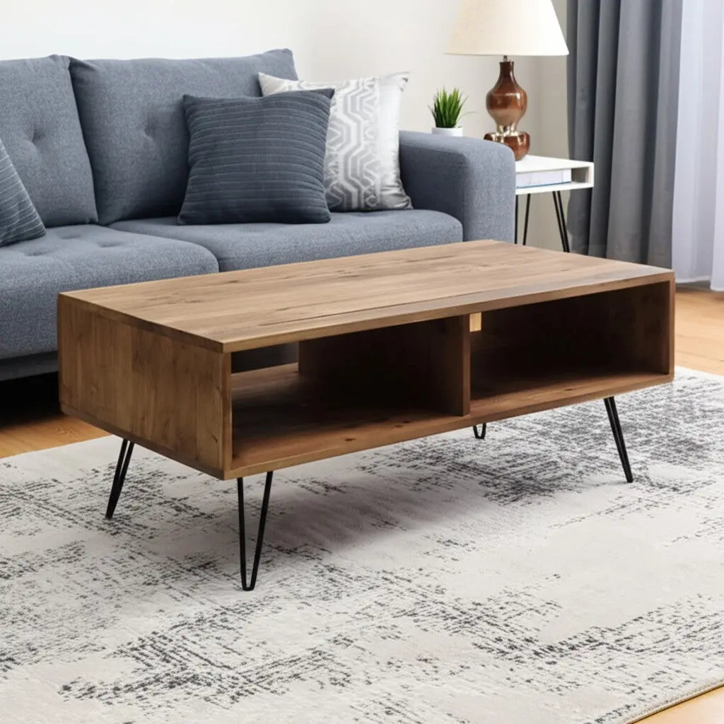 23" Brown And Black Wood And Metal Coffee Table With Shelf Homeroots Living Room