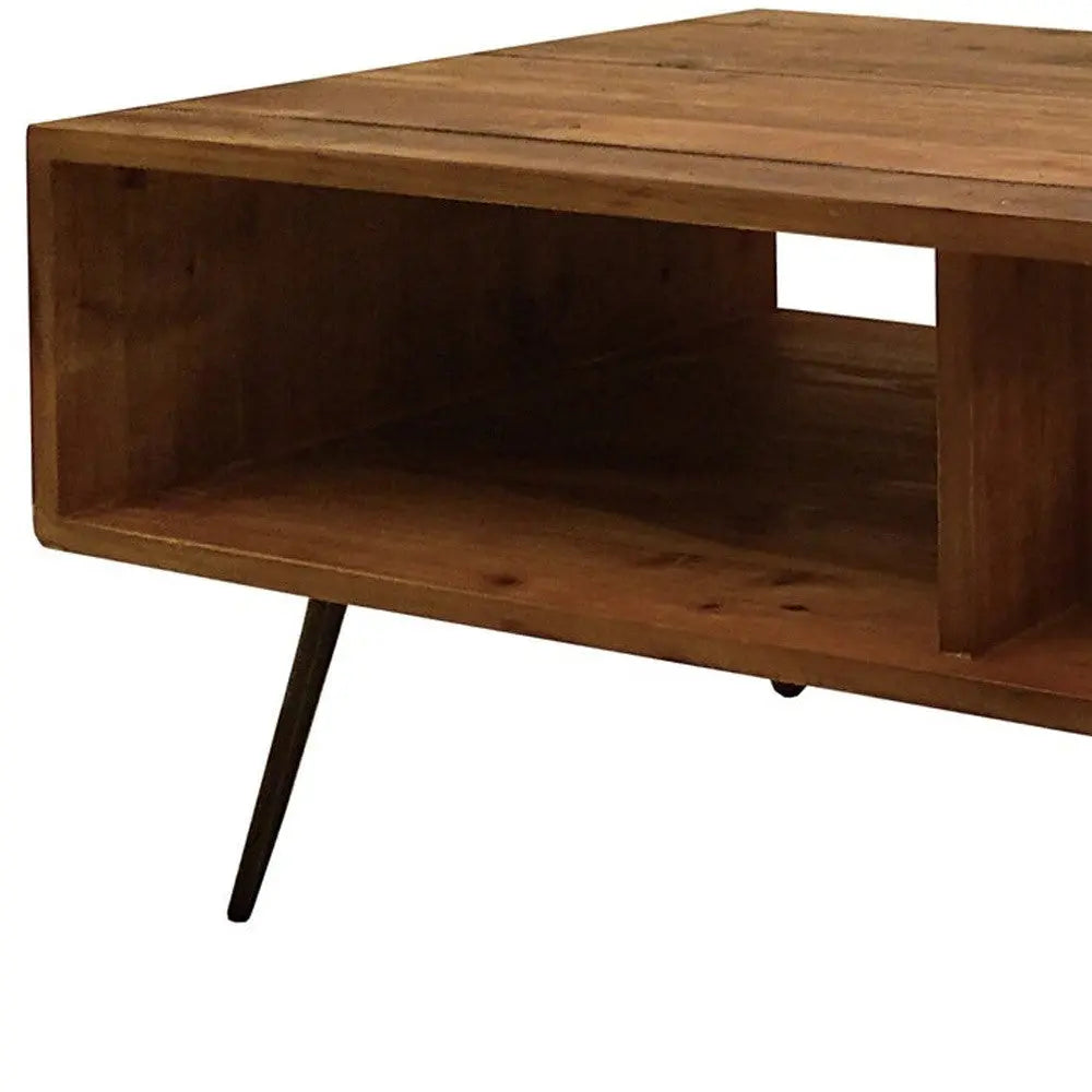 23" Brown And Black Wood And Metal Coffee Table With Shelf Homeroots Living Room