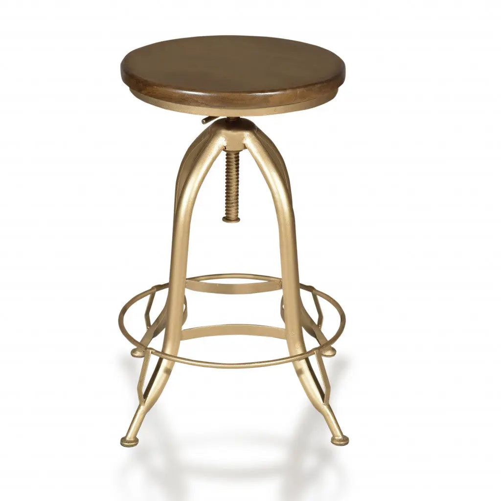 23" Brown And Gold Steel Swivel Backless Adjustable Height Bar Chair Homeroots Living Room