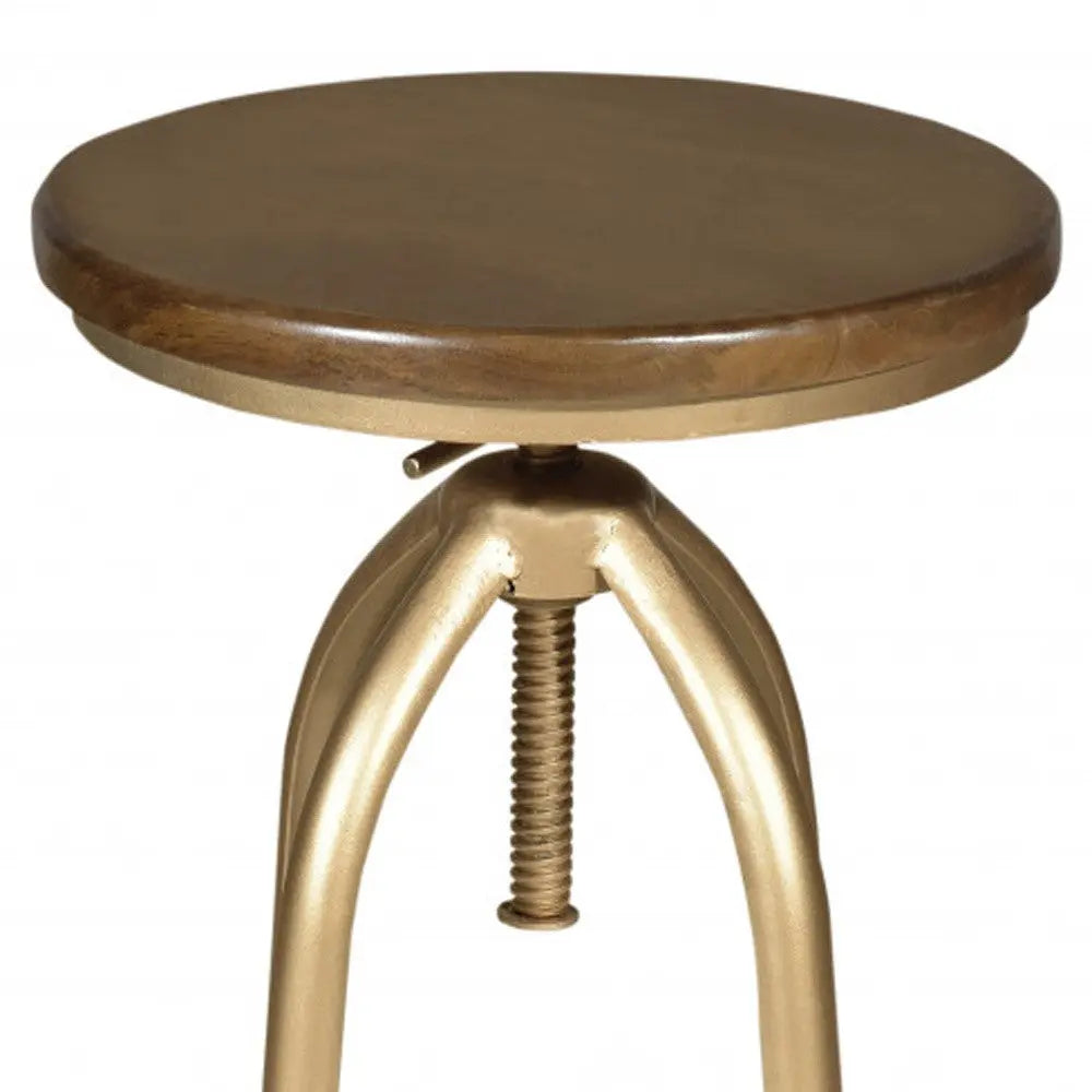 23" Brown And Gold Steel Swivel Backless Adjustable Height Bar Chair Homeroots Living Room