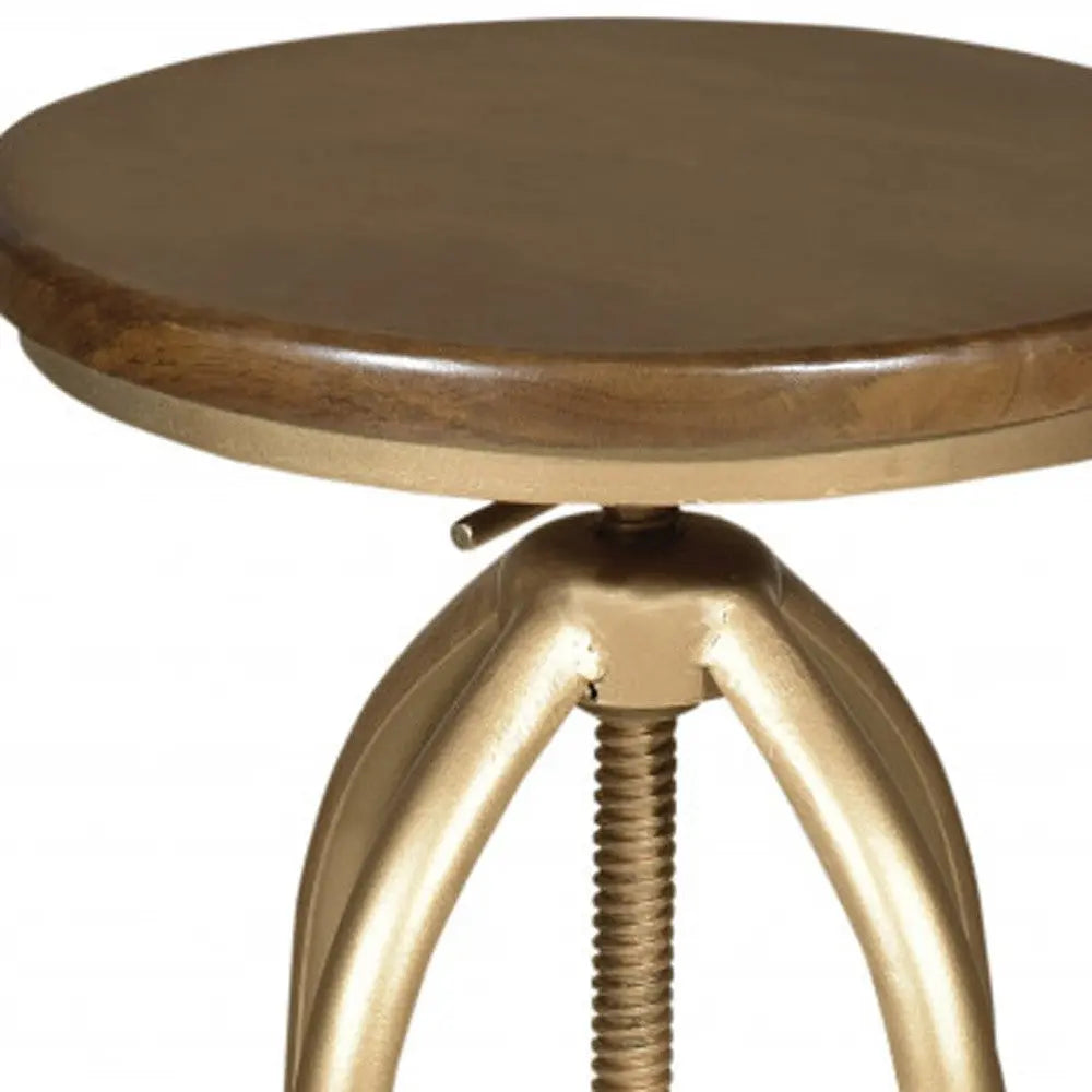 23" Brown And Gold Steel Swivel Backless Adjustable Height Bar Chair Homeroots Living Room