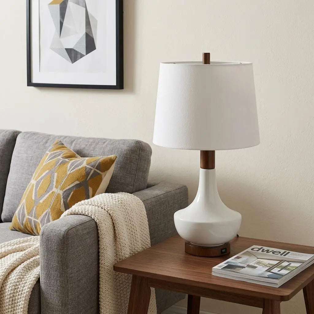 23" Brown Globe Bedside Lamp With Empire Shade Homeroots Lighting