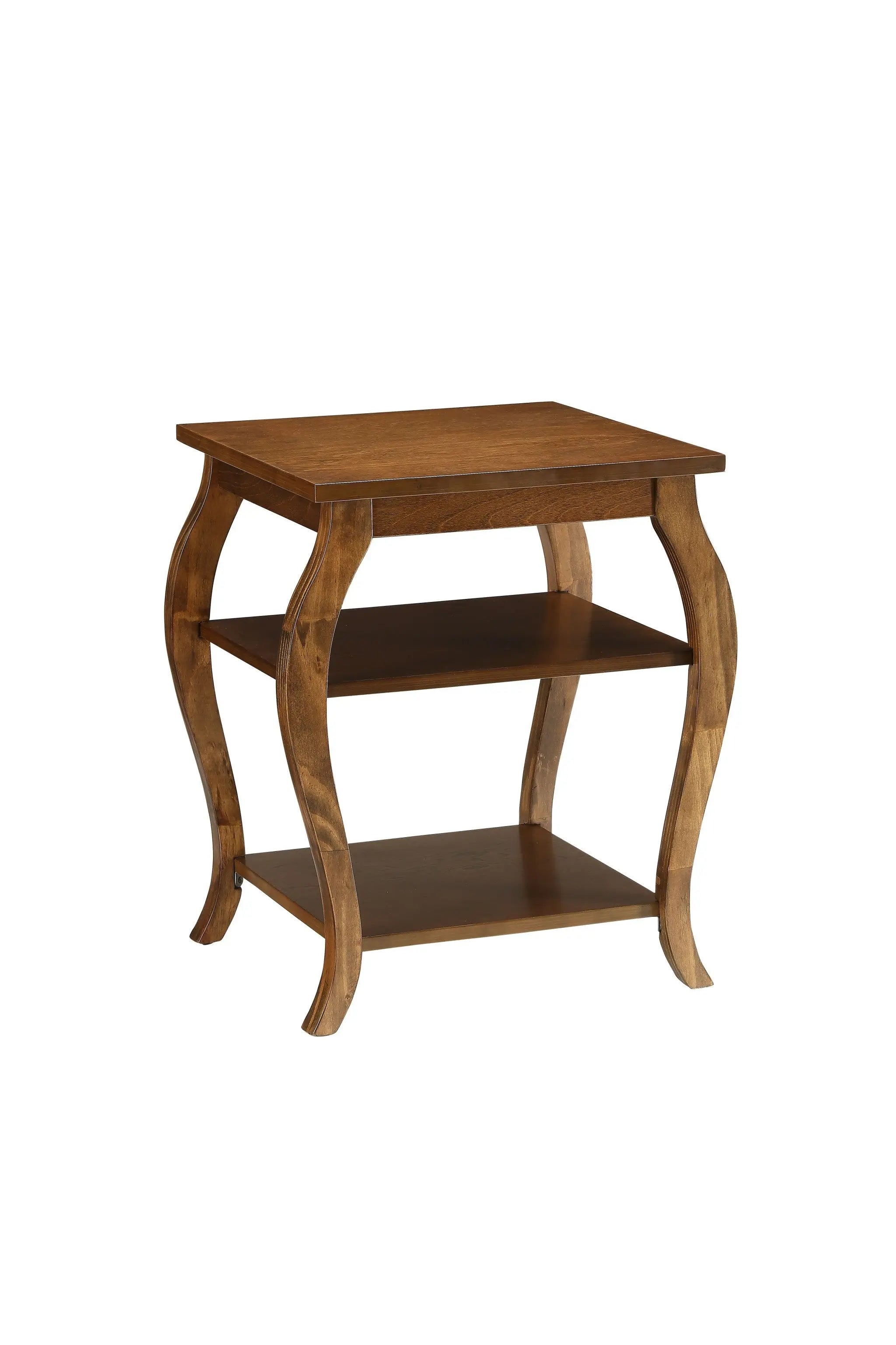 23" Brown Wood Bow Leg End Table With Two Shelves - GreatEagleInc