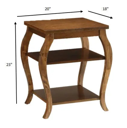 23" Brown Wood Bow Leg End Table With Two Shelves - GreatEagleInc