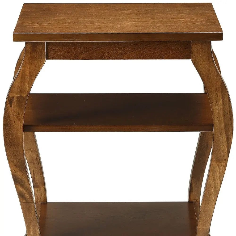 23" Brown Wood Bow Leg End Table With Two Shelves - GreatEagleInc