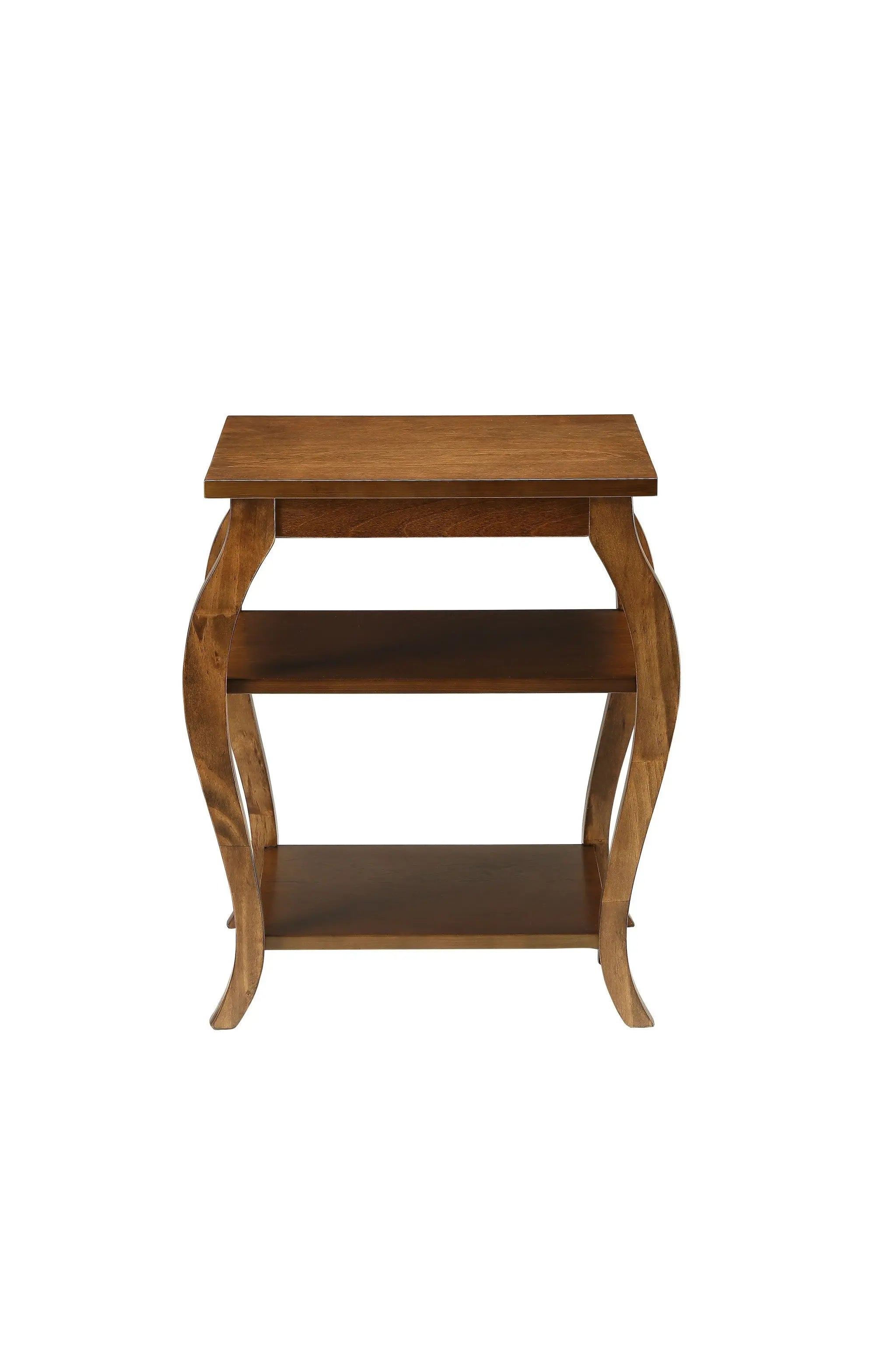 23" Brown Wood Bow Leg End Table With Two Shelves - GreatEagleInc