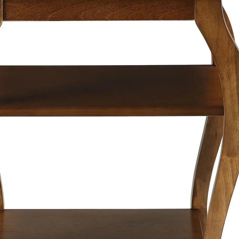 23" Brown Wood Bow Leg End Table With Two Shelves - GreatEagleInc