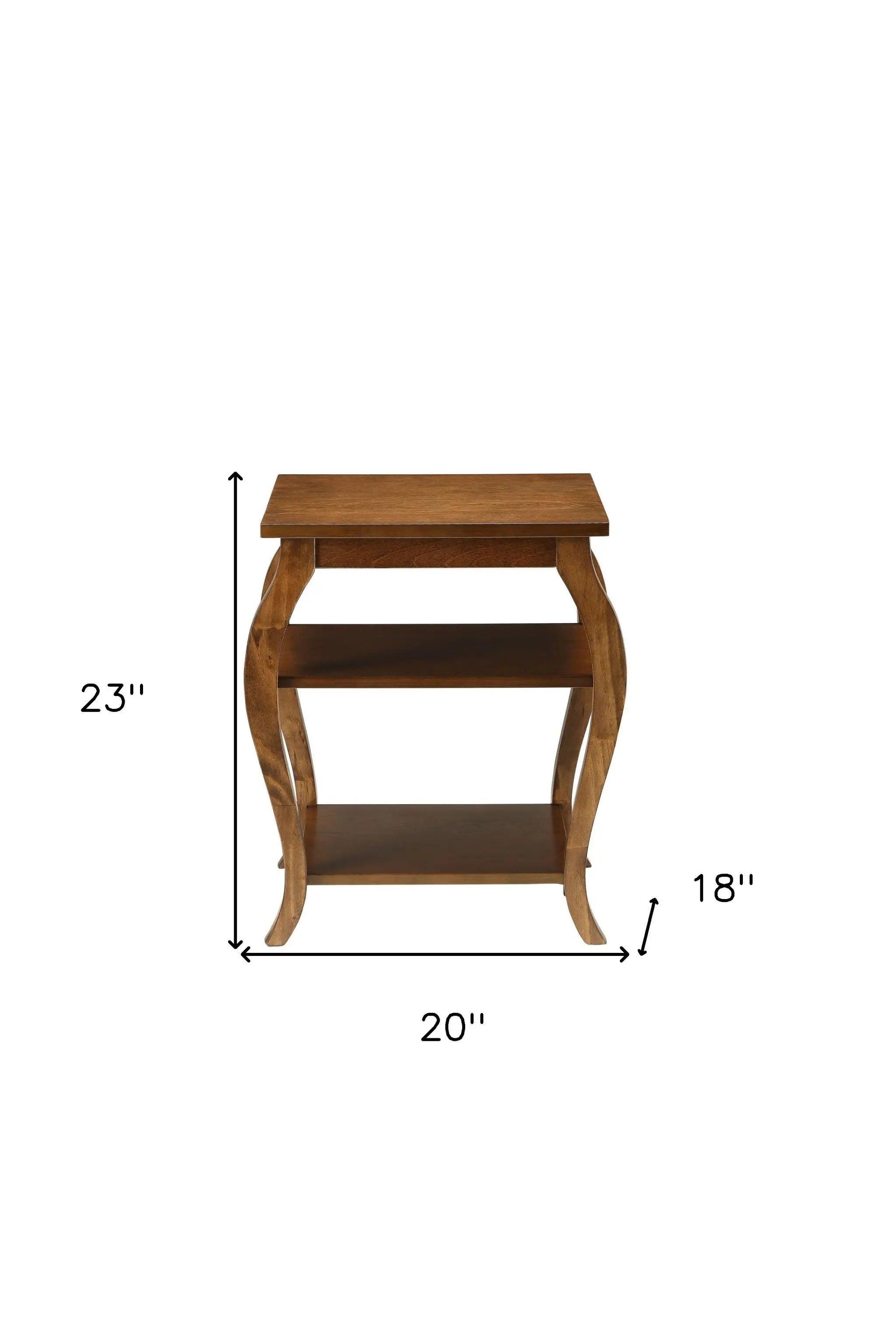 23" Brown Wood Bow Leg End Table With Two Shelves - GreatEagleInc