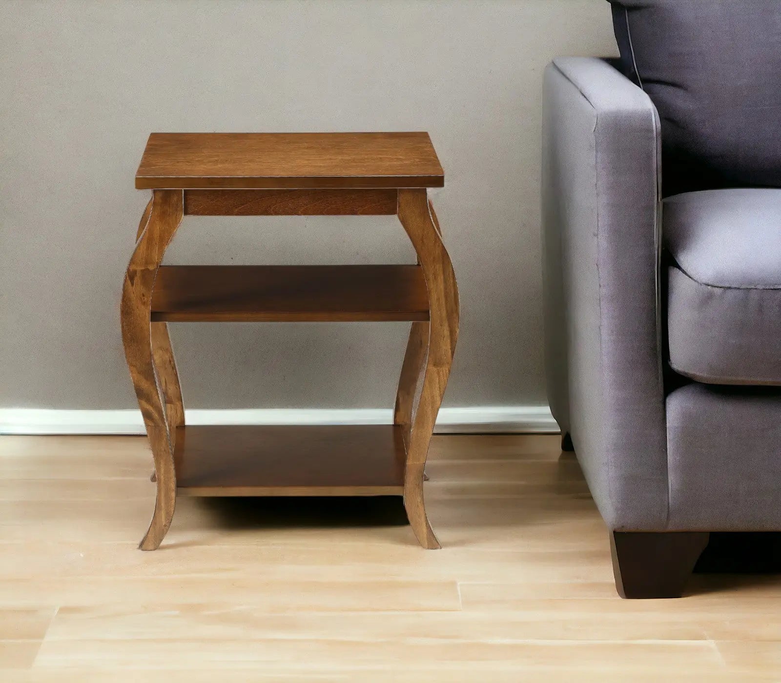 23" Brown Wood Bow Leg End Table With Two Shelves - GreatEagleInc