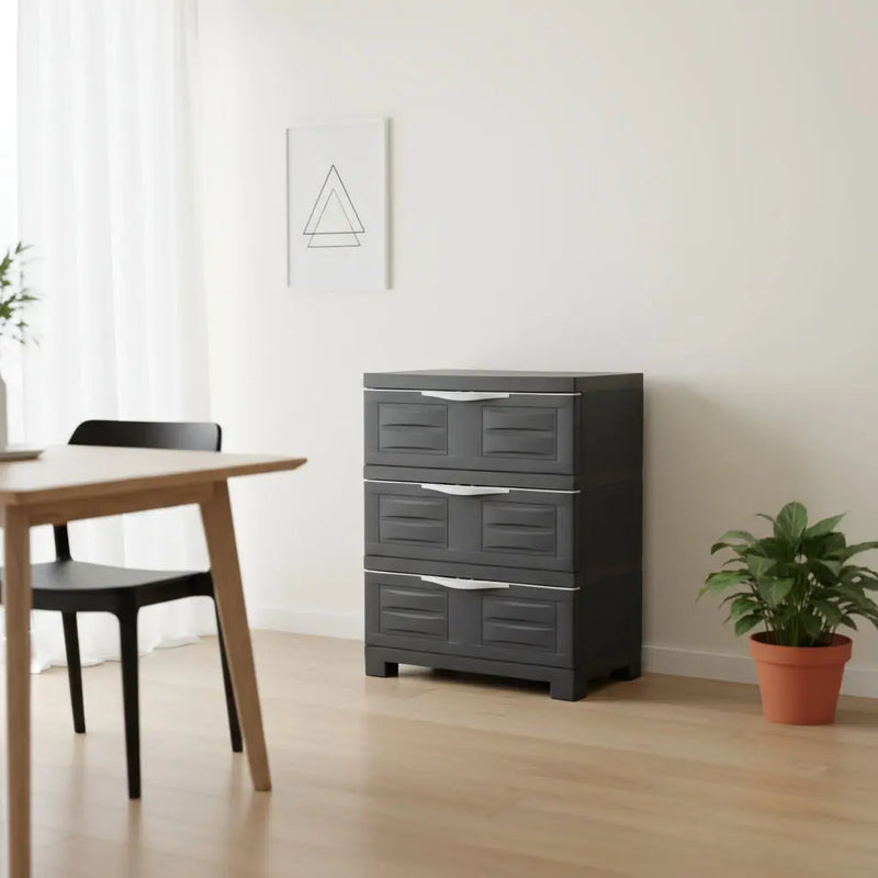 23" Charcoal Plastic Accent Cabinet With Three Drawers Homeroots Kitchen & Dining