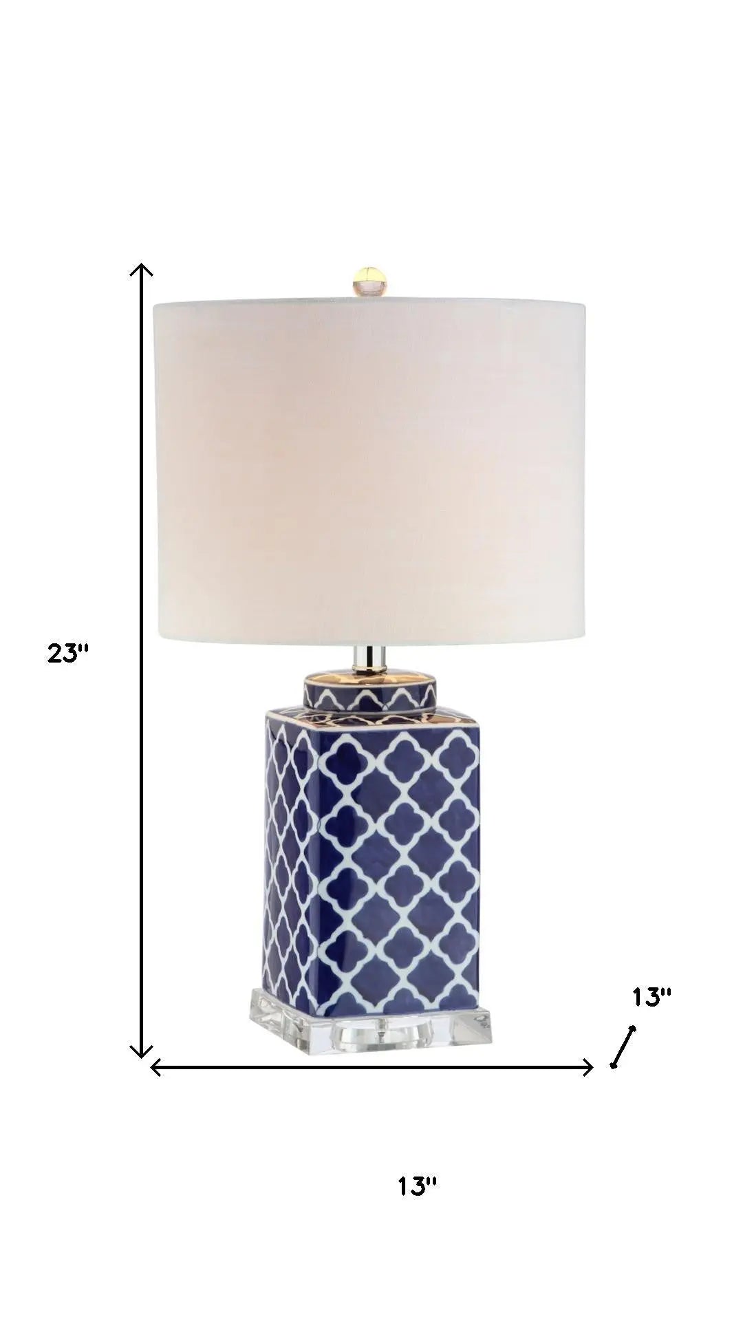 23" Clear Navy Blue And White Geometric Table Lamp With Drum Shade Homeroots Lighting