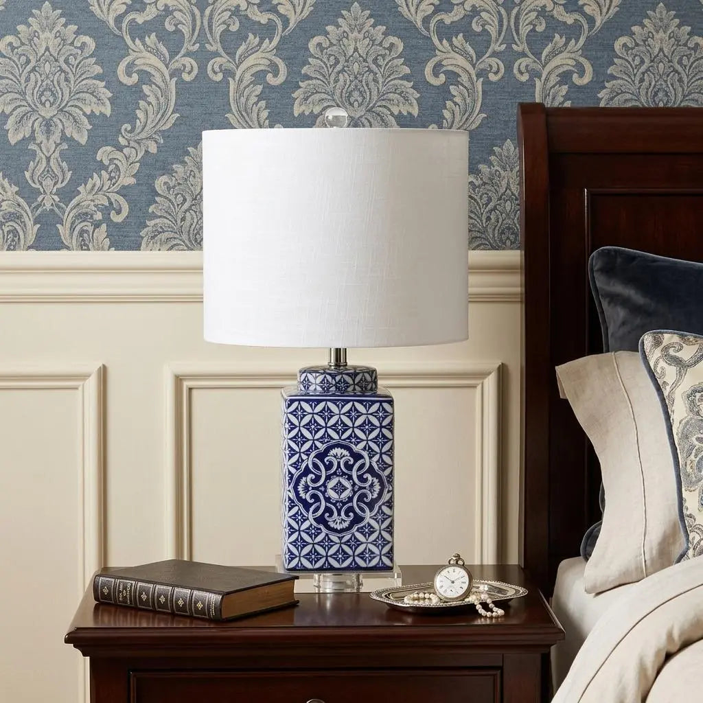 23" Clear Novelty Table Lamp With Drum Shade Homeroots Lighting