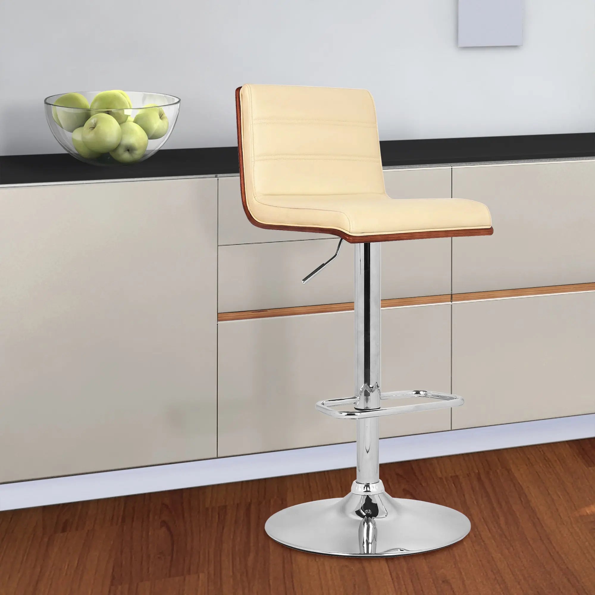 23" Cream And Silver Iron Swivel Low Back Adjustable Height Bar Chair - GreatEagleInc