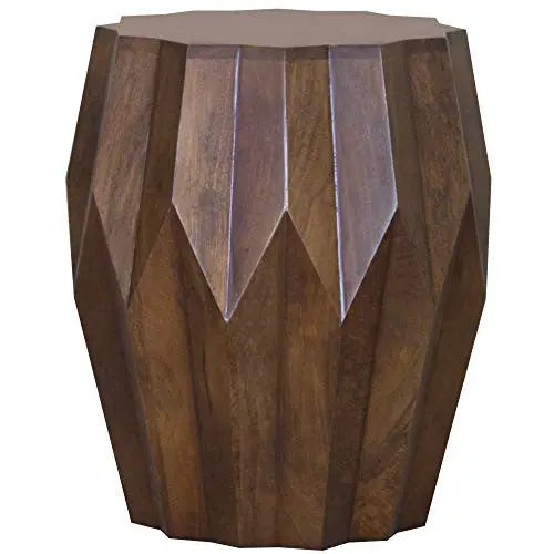 23" Dark Brown Solid Wood Drum End Table Homeroots Living Room