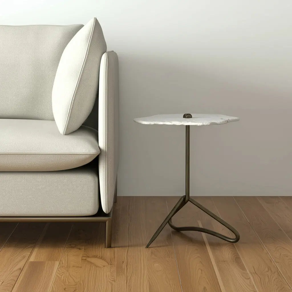 23" Gold And White Marble End Table - GreatEagleInc
