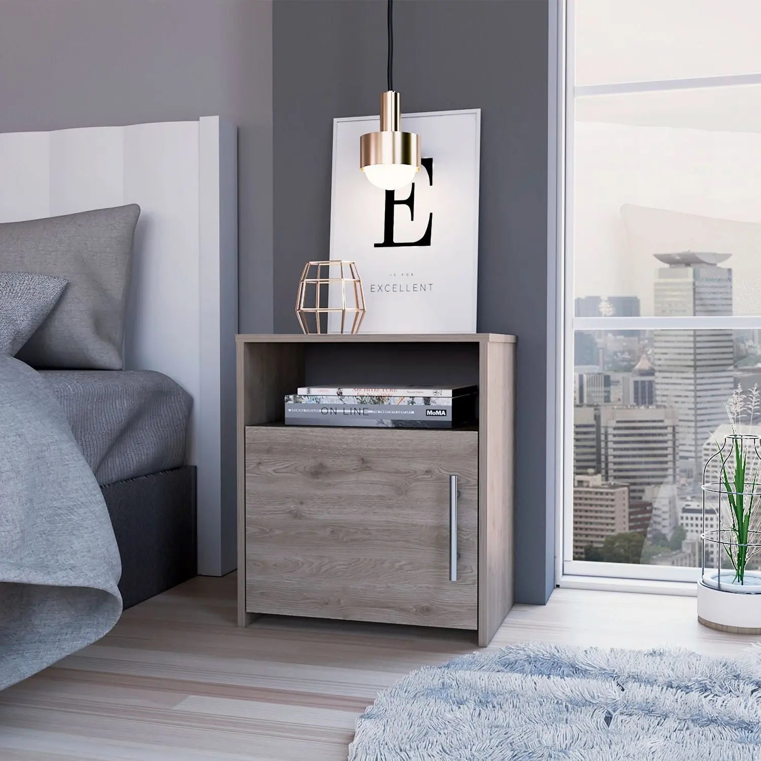 23" Gray Wood Nightstand Homeroots Bed & Bath
