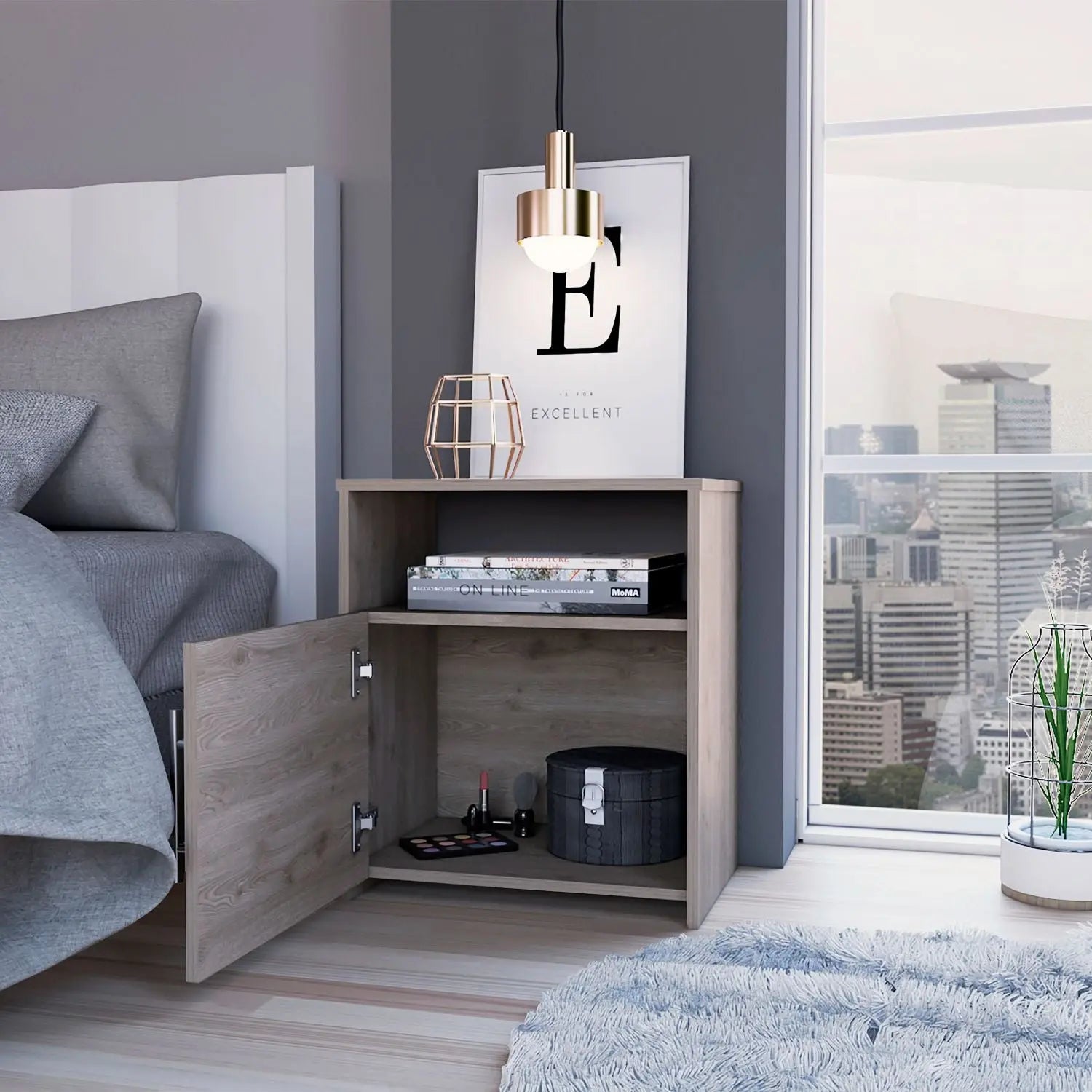23" Gray Wood Nightstand Homeroots Bed & Bath