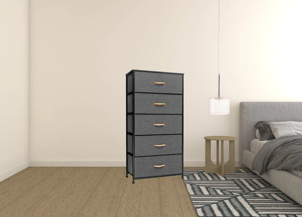 23" Gray and Black Steel and Fabric Five Drawer Chest - GreatEagleInc