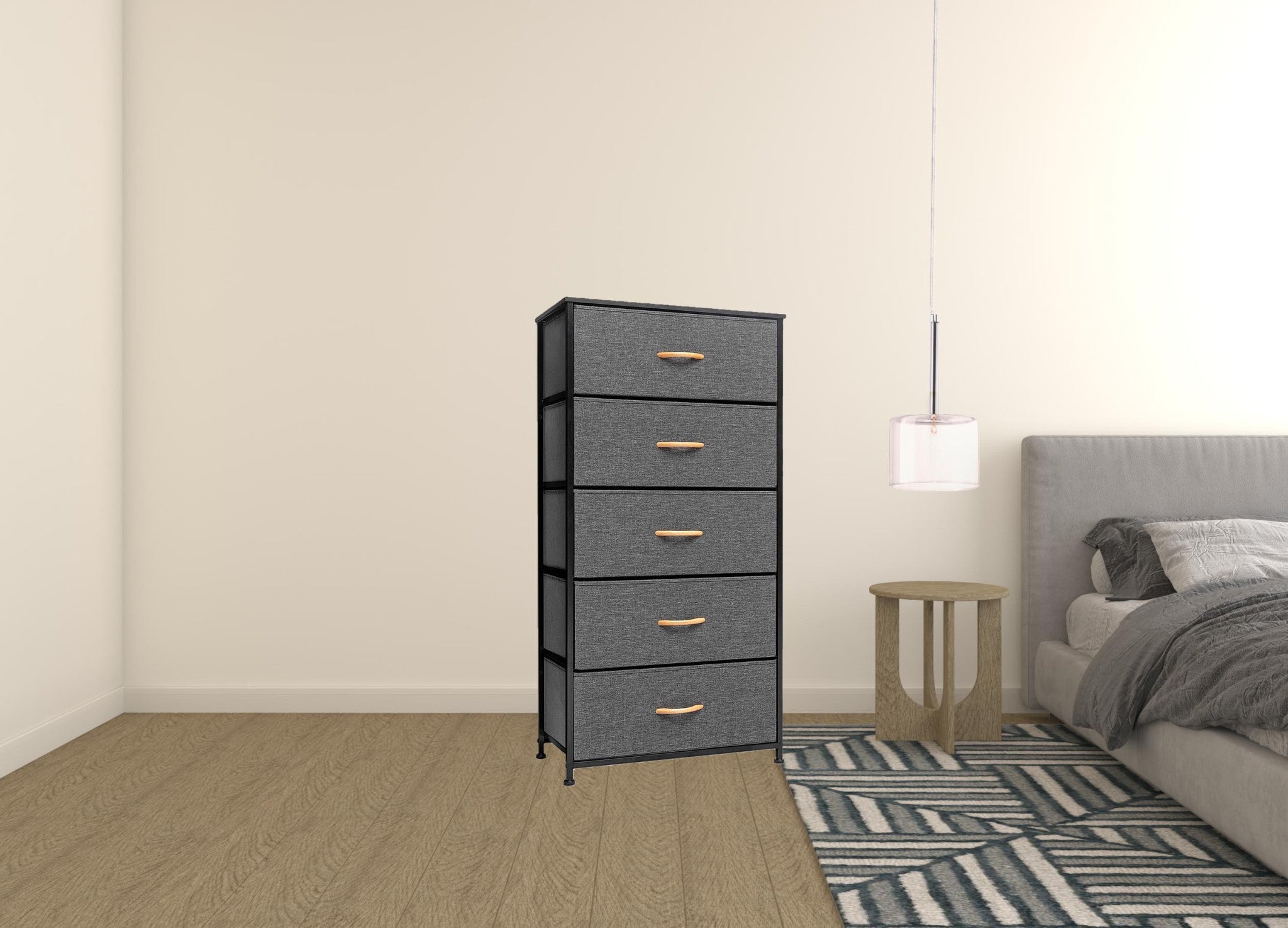 23" Gray and Black Steel and Fabric Five Drawer Chest - GreatEagleInc