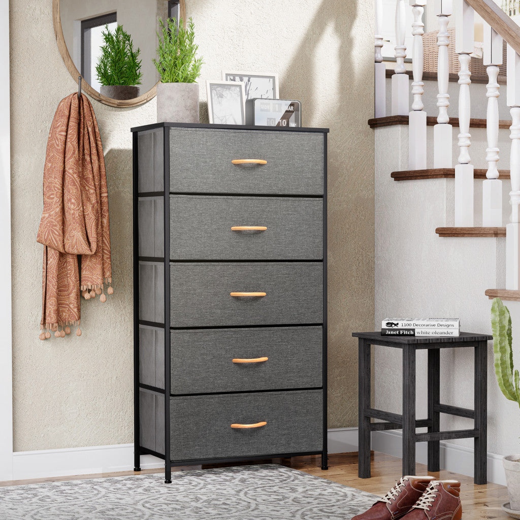 23" Gray and Black Steel and Fabric Five Drawer Chest - GreatEagleInc
