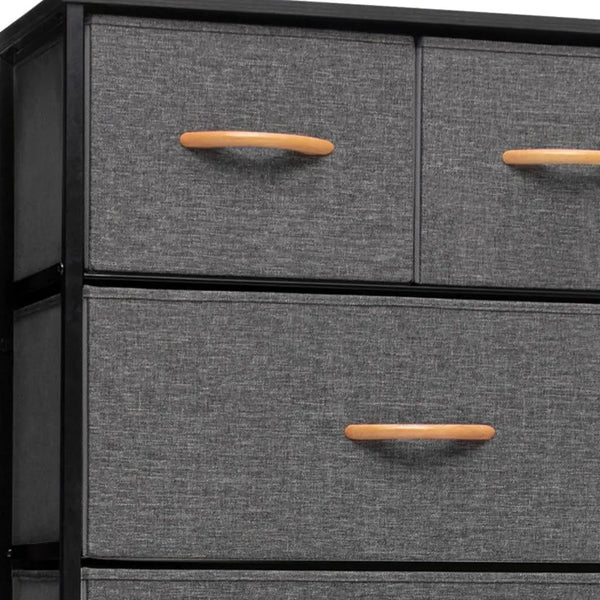 23" Gray and Black Steel and Fabric Six Drawer Chest Homeroots Bed & Bath