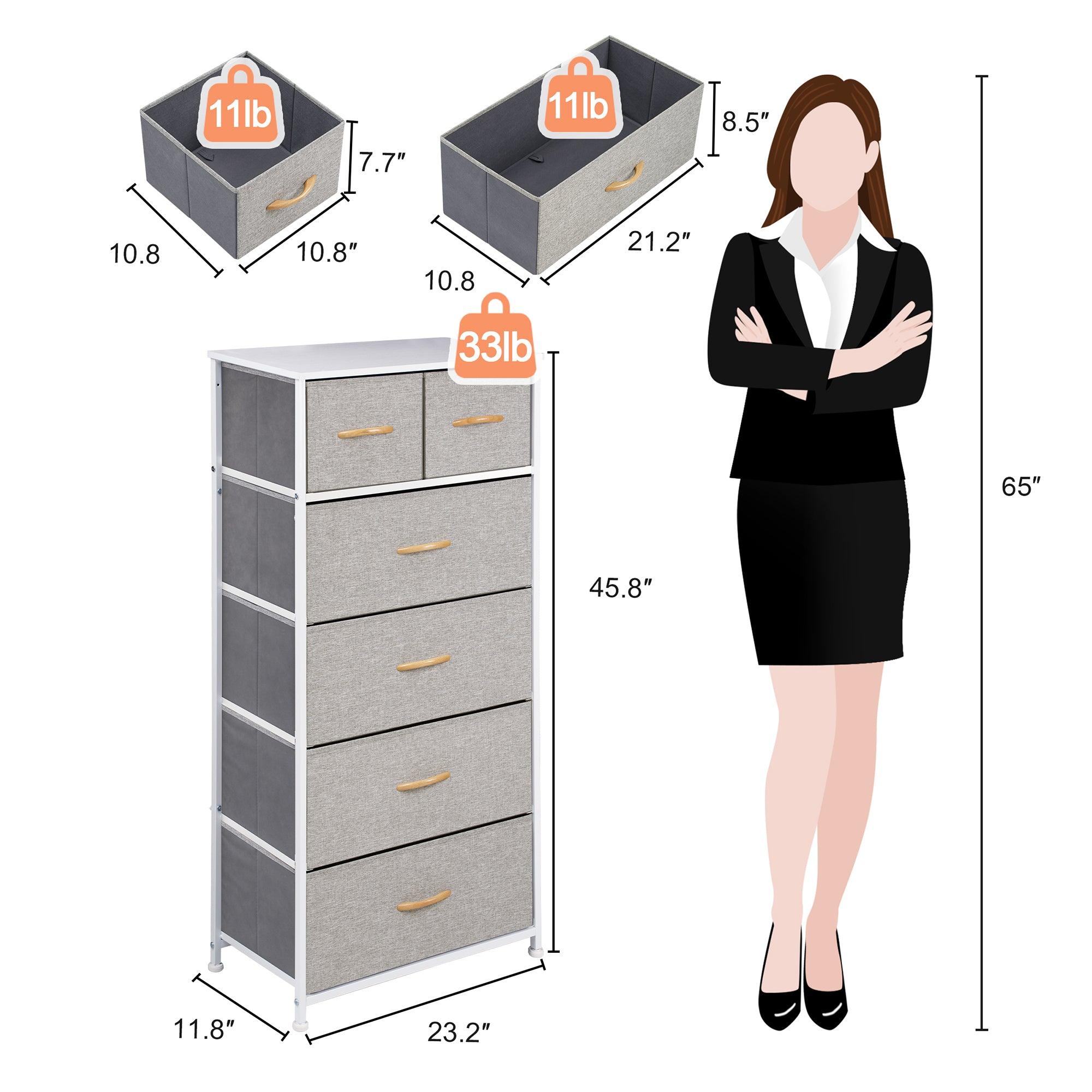 23" Gray and White Steel and Fabric Six Drawer Chest - GreatEagleInc