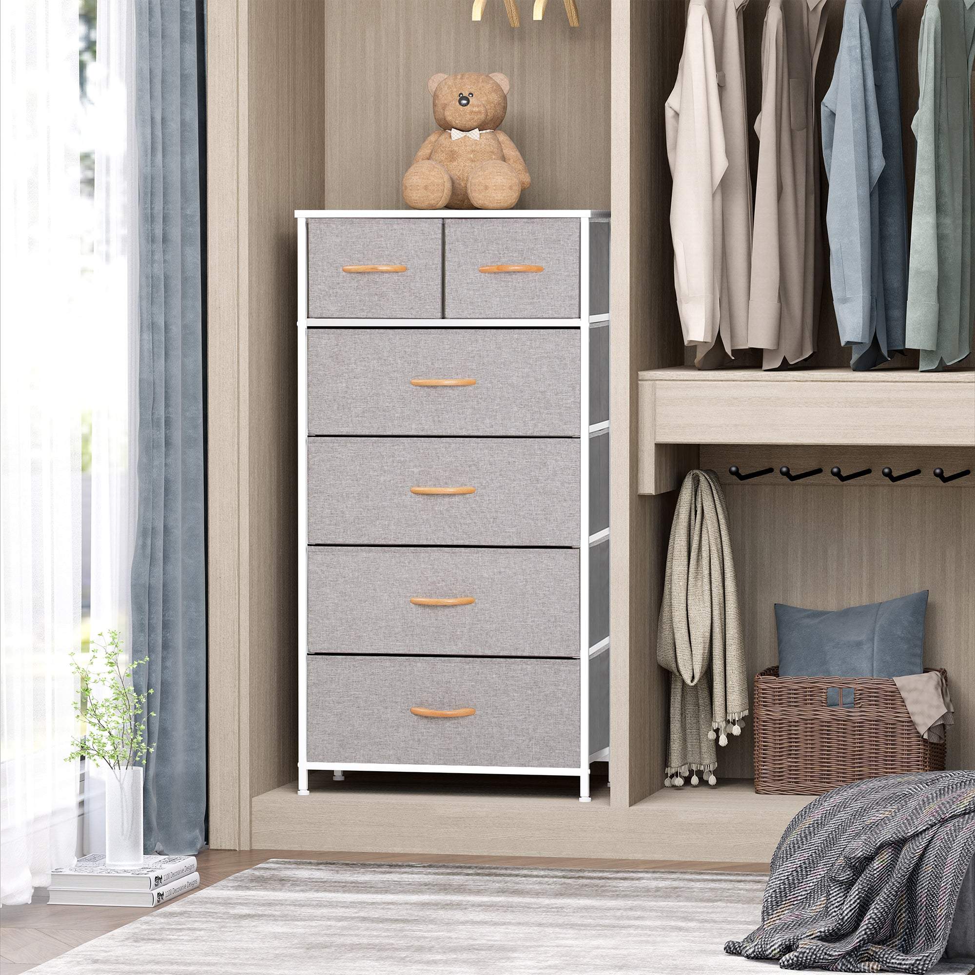 23" Gray and White Steel and Fabric Six Drawer Chest - GreatEagleInc