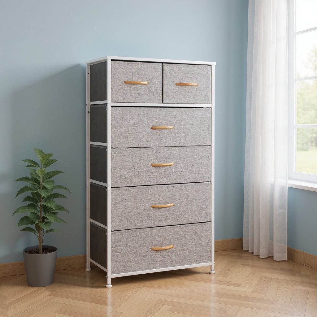 23" Gray and White Steel and Fabric Six Drawer Chest - GreatEagleInc