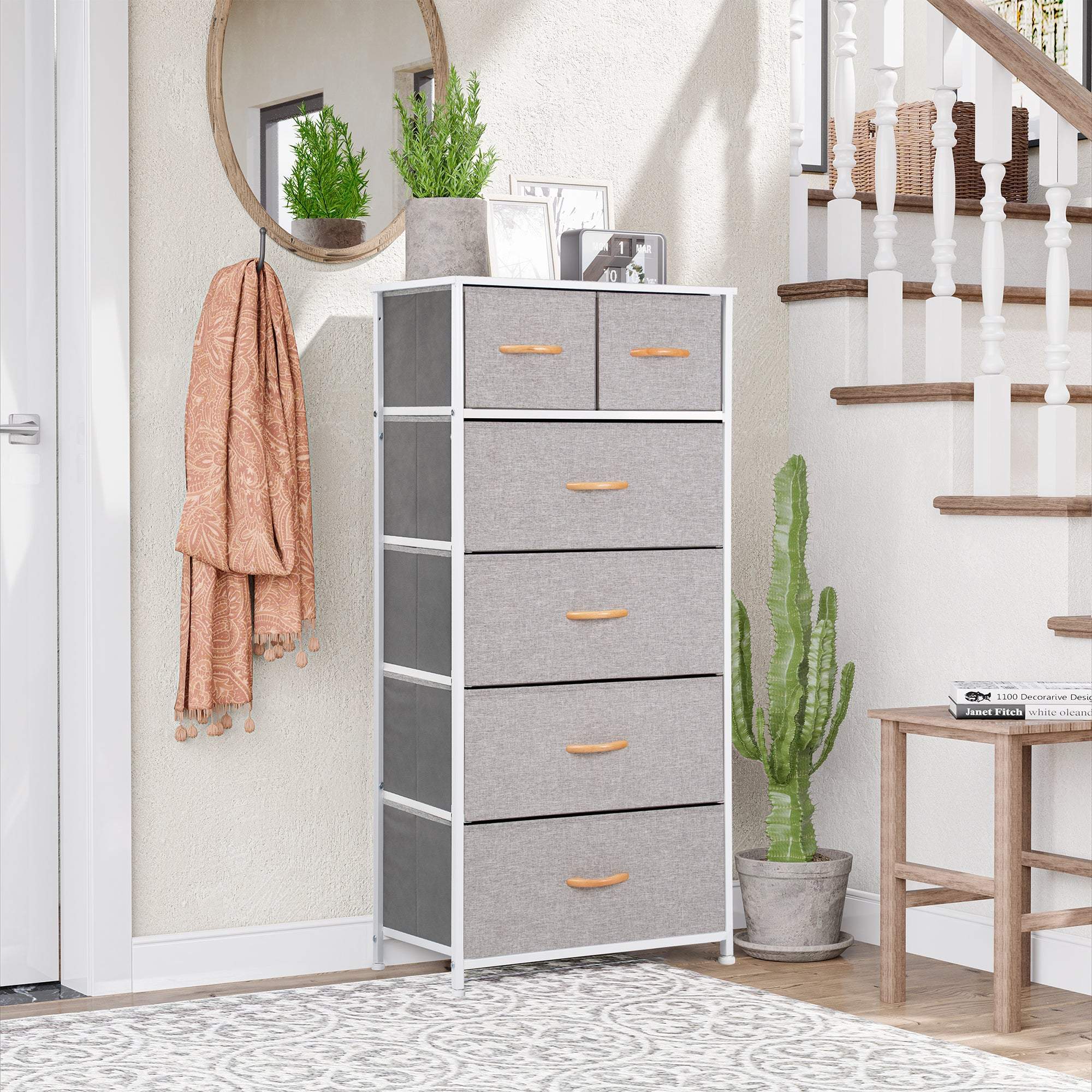 23" Gray and White Steel and Fabric Six Drawer Chest - GreatEagleInc