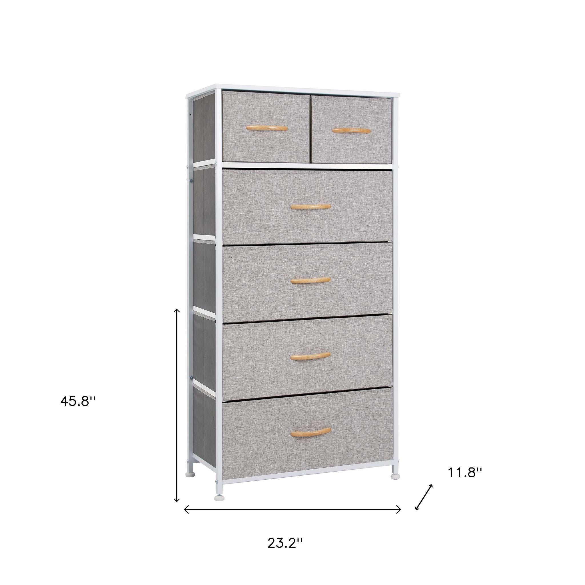23" Gray and White Steel and Fabric Six Drawer Chest - GreatEagleInc