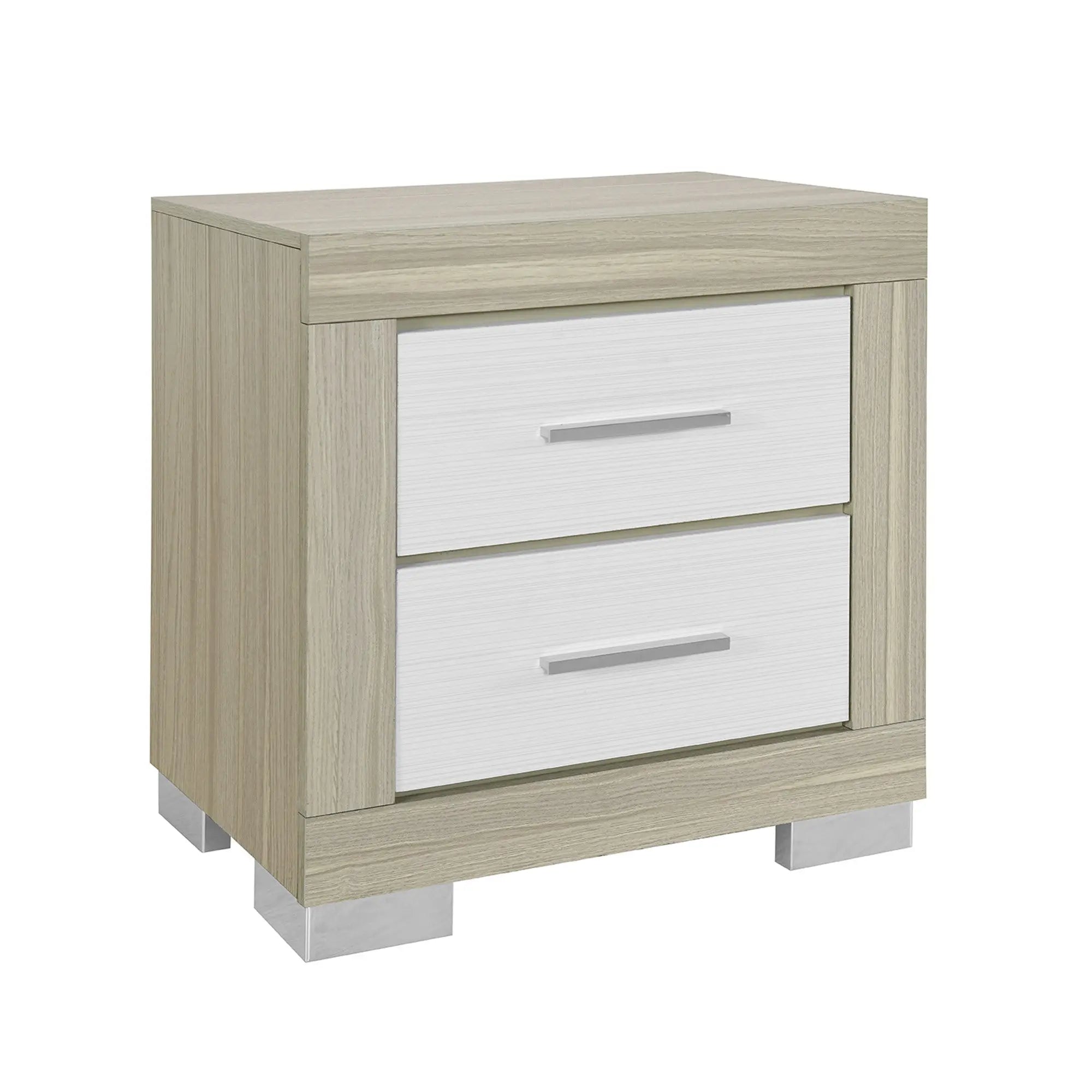 23" Natural And White Wood Square Two Drawer Nightstand Homeroots Bed & Bath