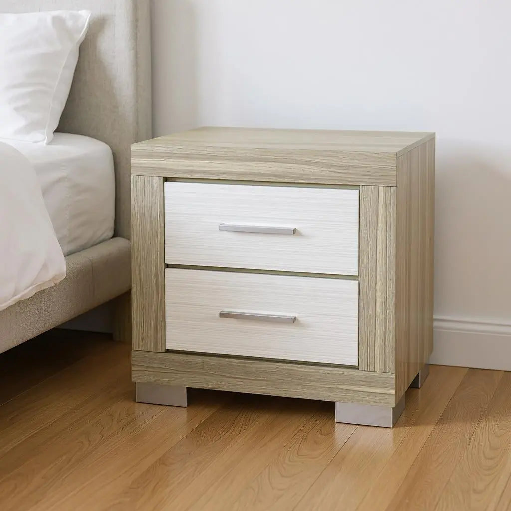 23" Natural And White Wood Square Two Drawer Nightstand Homeroots Bed & Bath