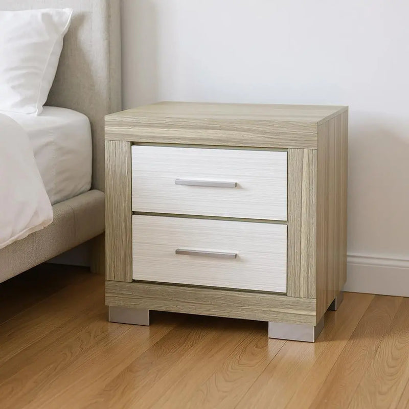 23" Natural And White Wood Square Two Drawer Nightstand Homeroots Bed & Bath