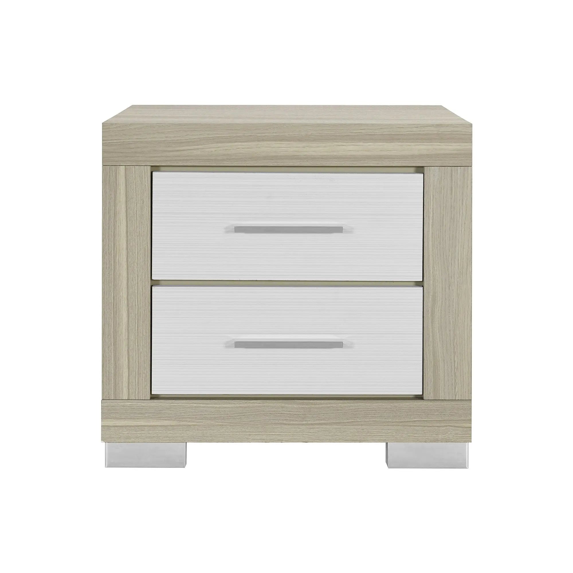 23" Natural And White Wood Square Two Drawer Nightstand Homeroots Bed & Bath