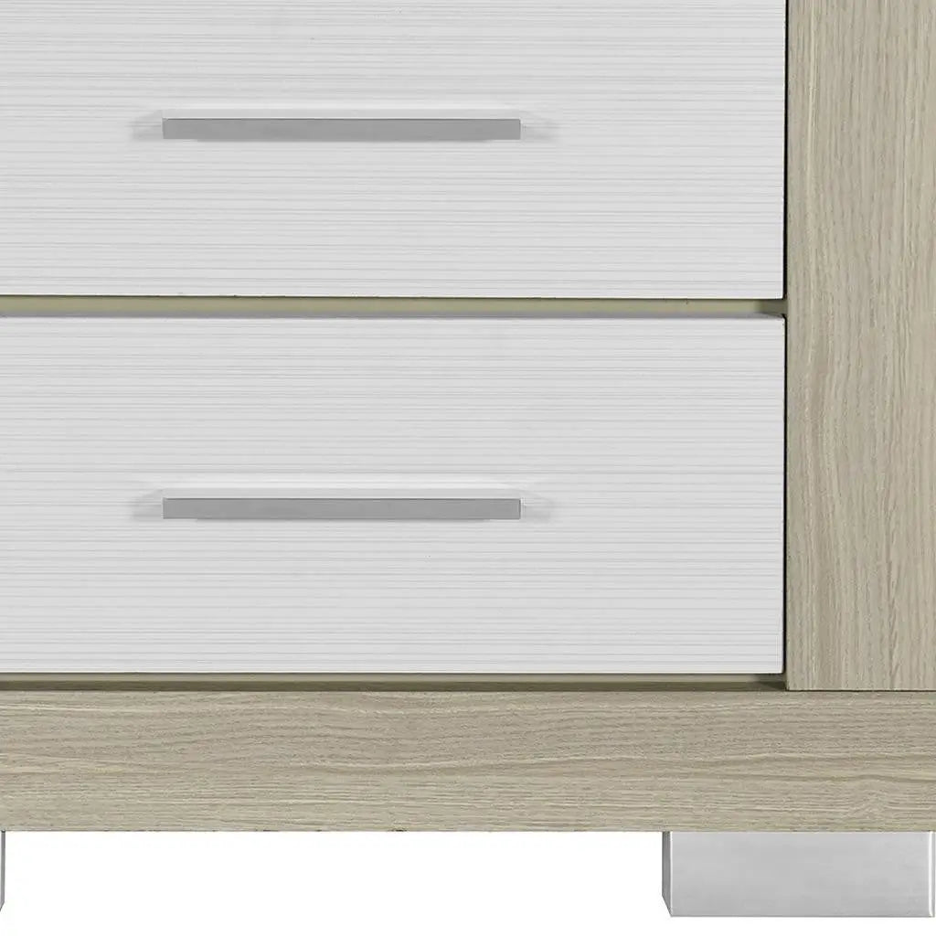 23" Natural And White Wood Square Two Drawer Nightstand Homeroots Bed & Bath