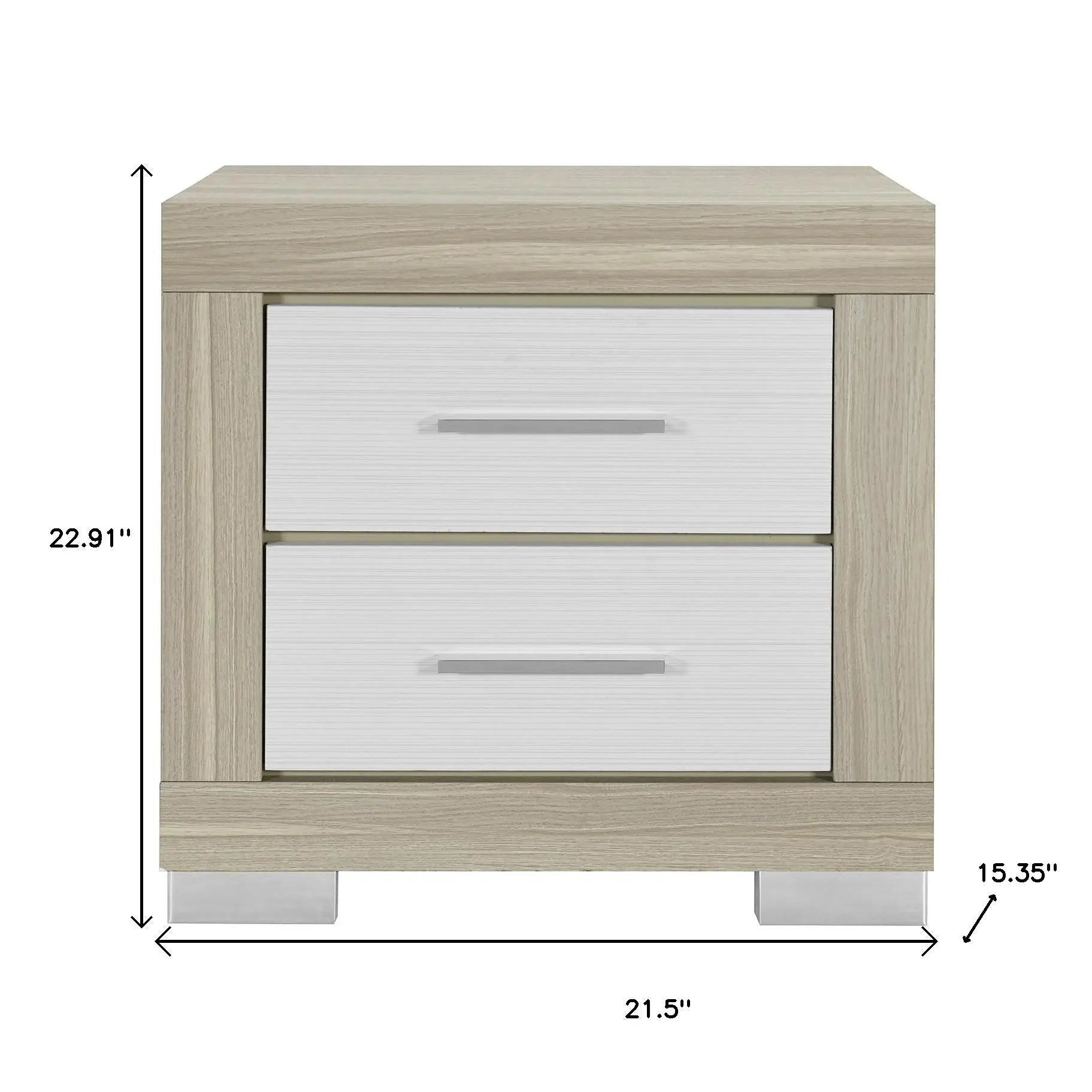 23" Natural And White Wood Square Two Drawer Nightstand Homeroots Bed & Bath