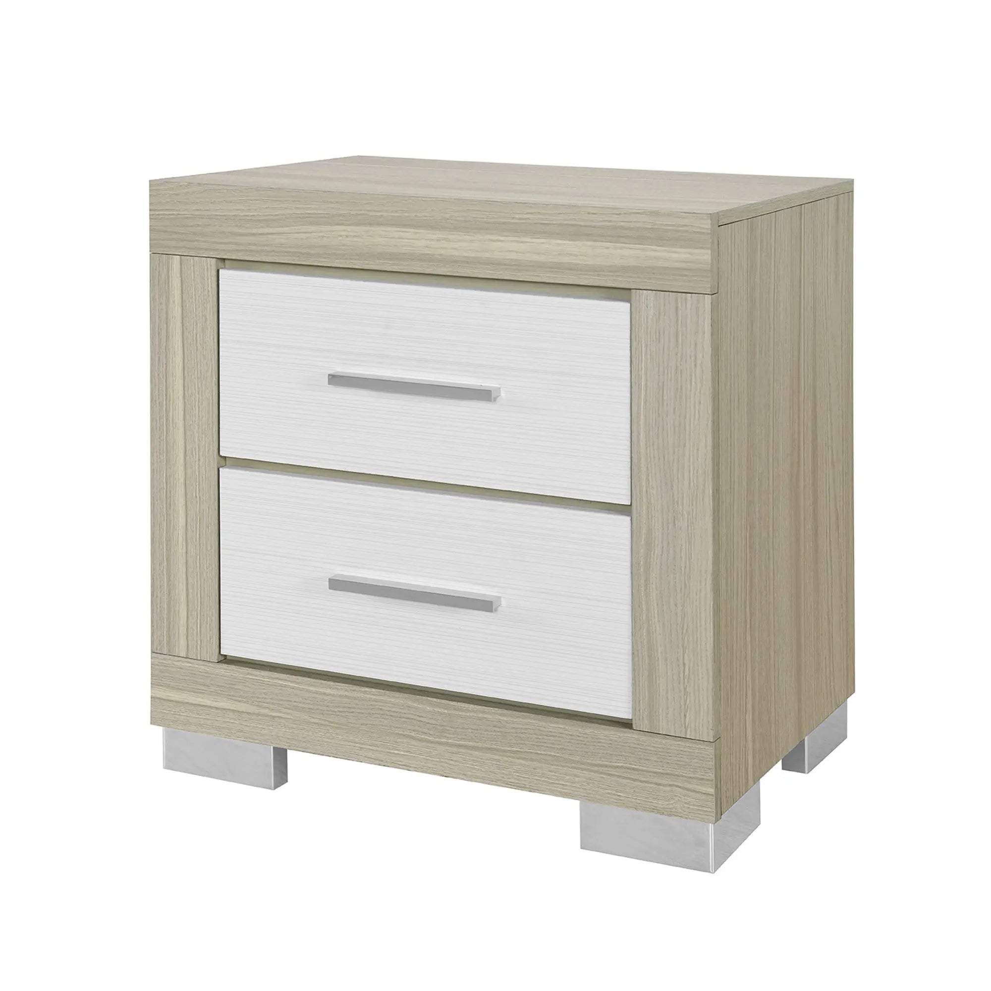 23" Natural And White Wood Square Two Drawer Nightstand Homeroots Bed & Bath