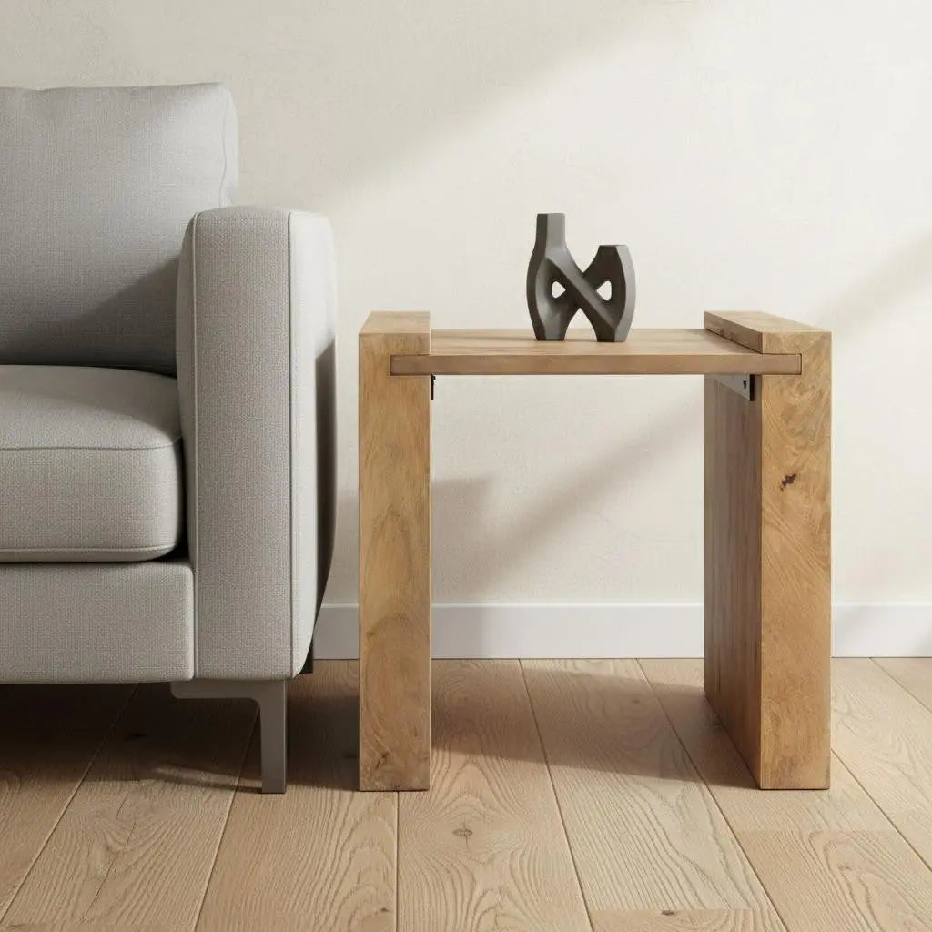 23" Natural Distressed Solid Wood Sled End Table Homeroots Living Room