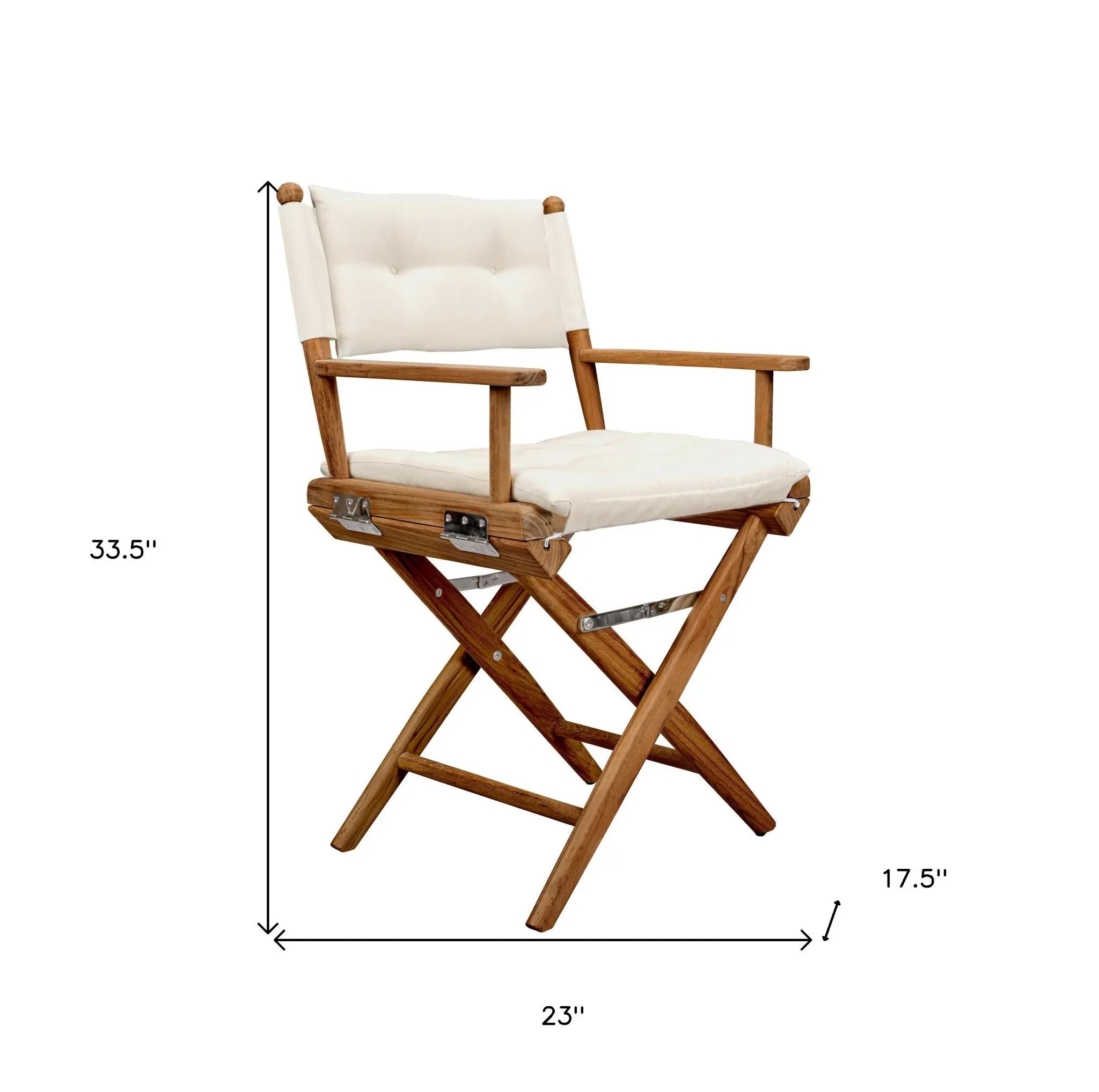 23" Natural Solid Wood Outdoor Folding Director Chair with Cream Cushion Homeroots Outdoor