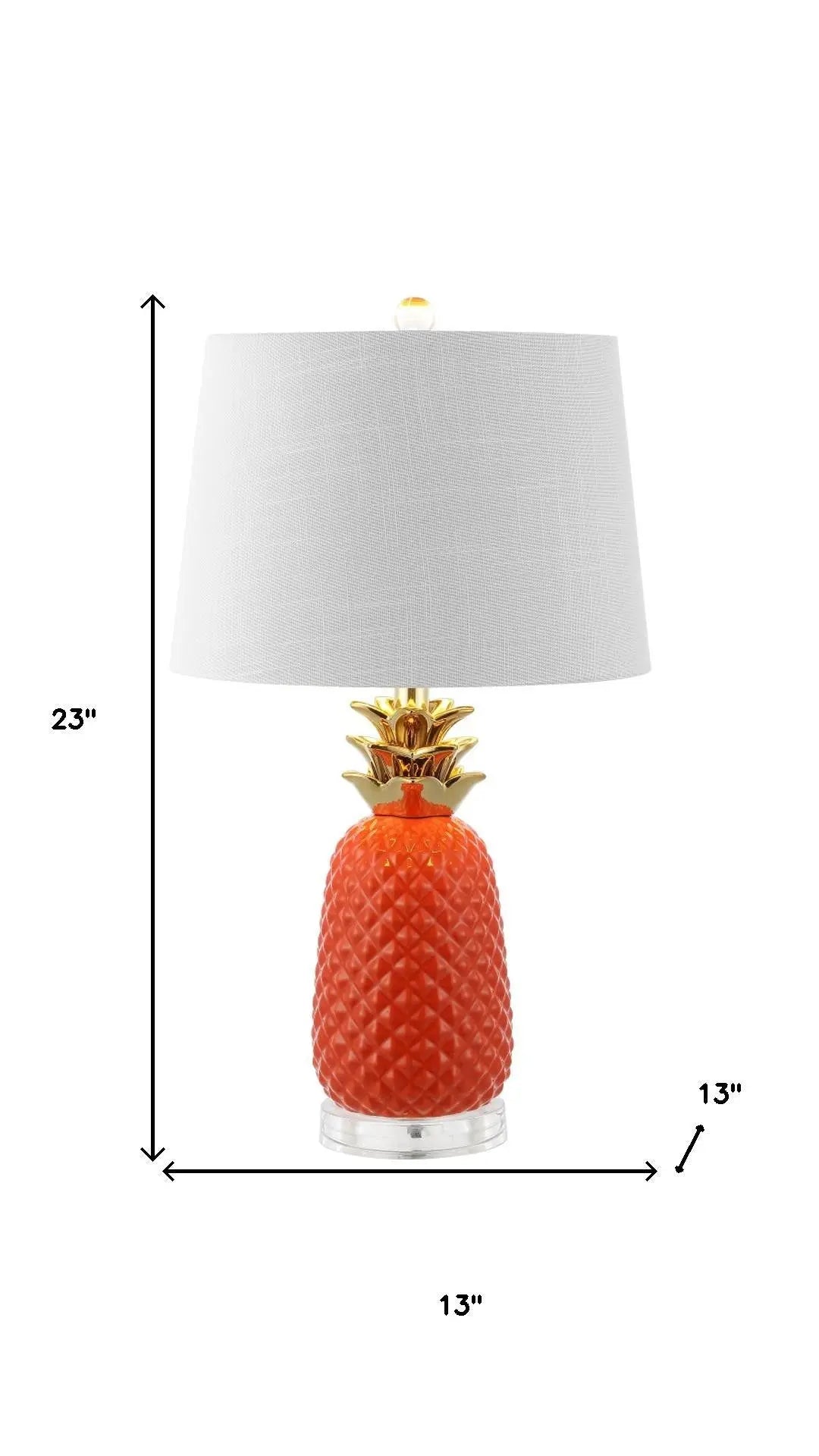 23" Orange Gold And Clear Ceramic And Acrylic Pineapple Table Lamp With Drum Shade Homeroots Lighting