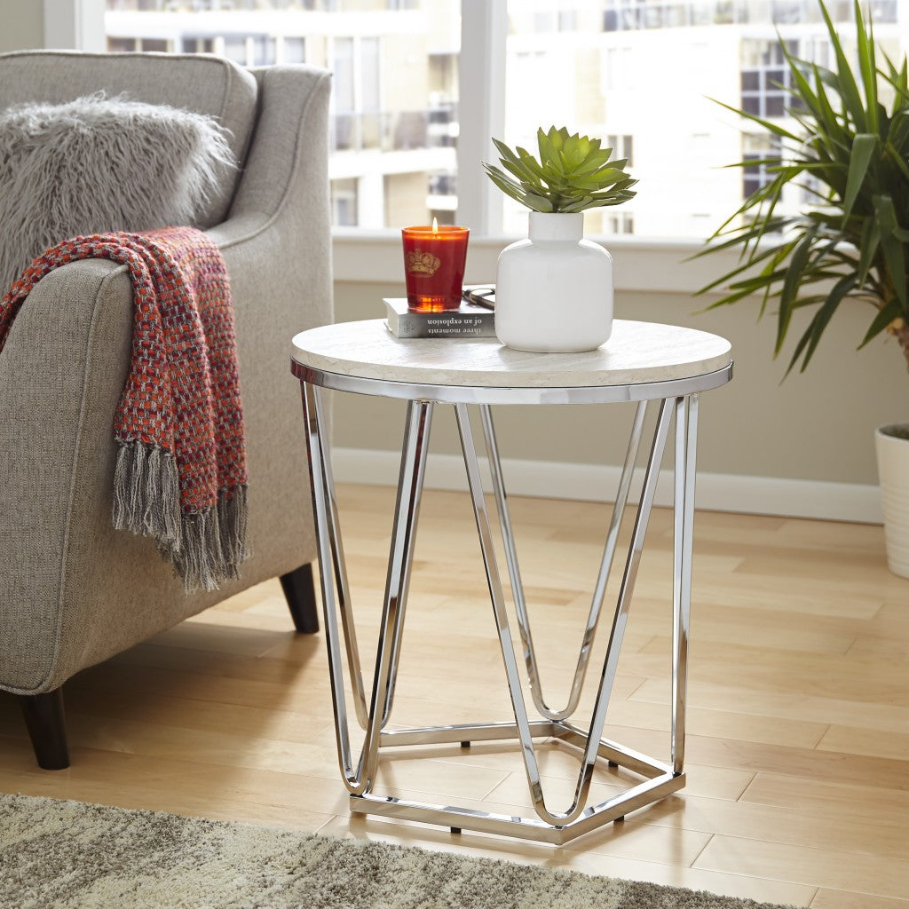 23" Silver Manufactured Wood And Iron Round End Table Homeroots Living Room