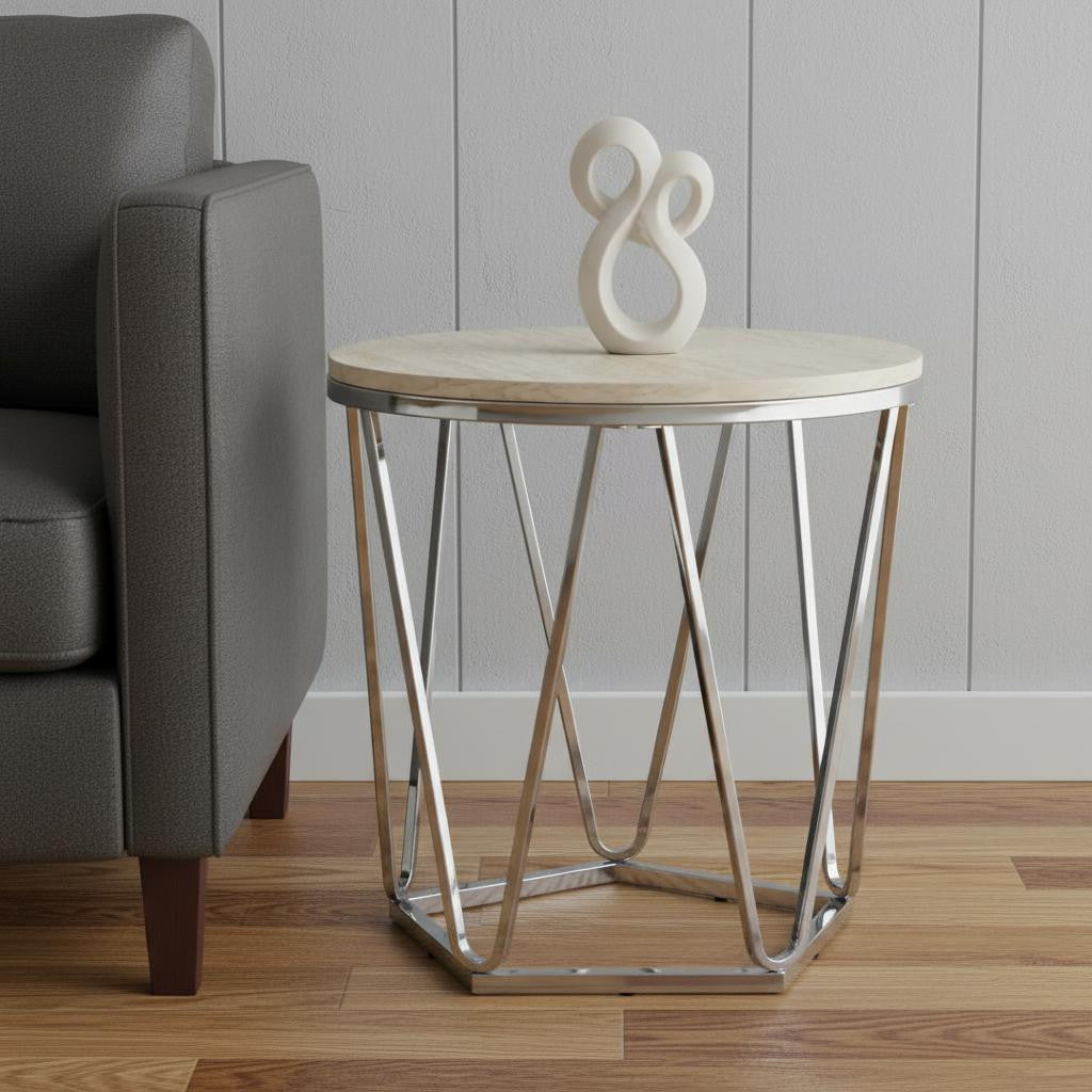 23" Silver Manufactured Wood And Iron Round End Table Homeroots Living Room