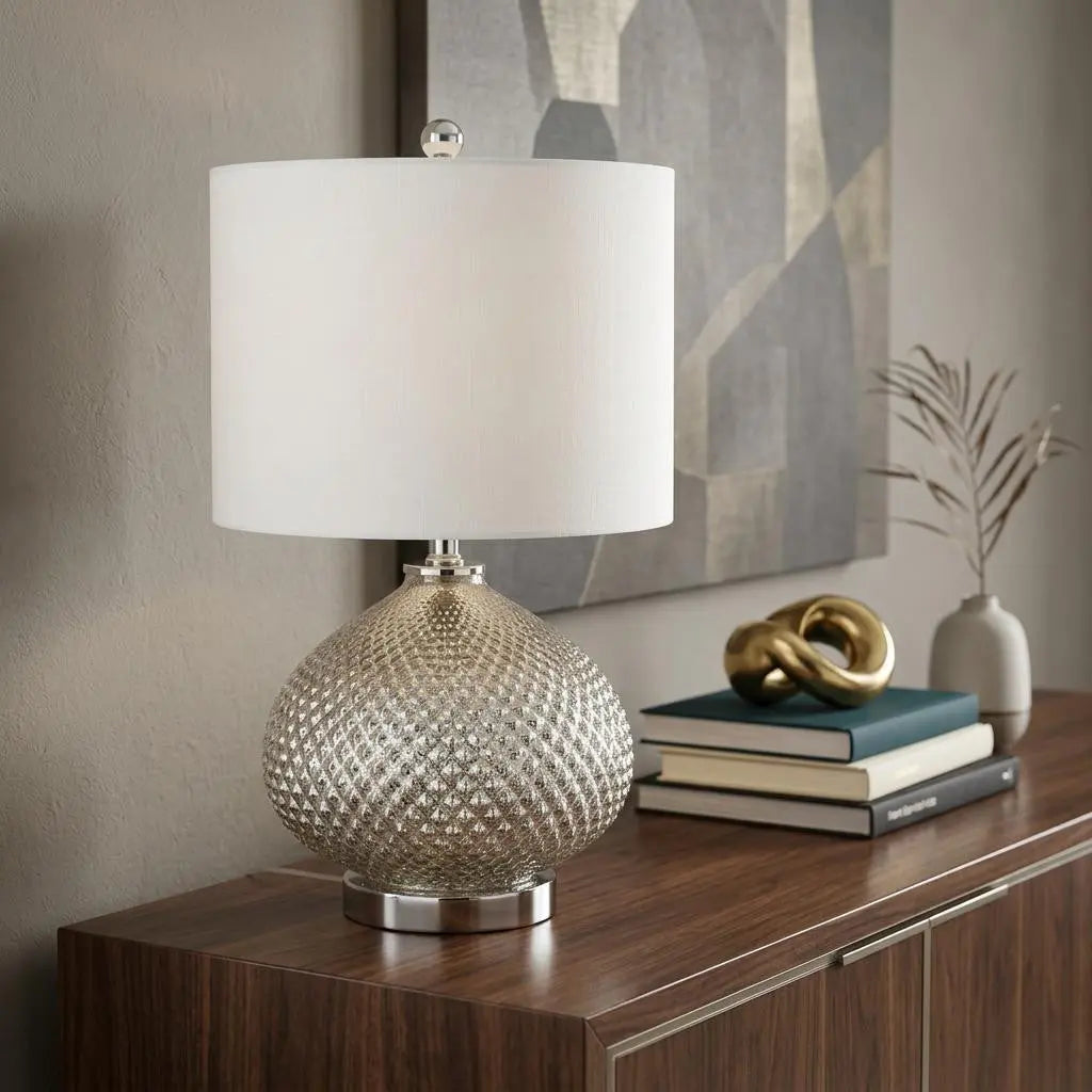 23" Silver Round Table Lamp With Drum Shade Homeroots Lighting